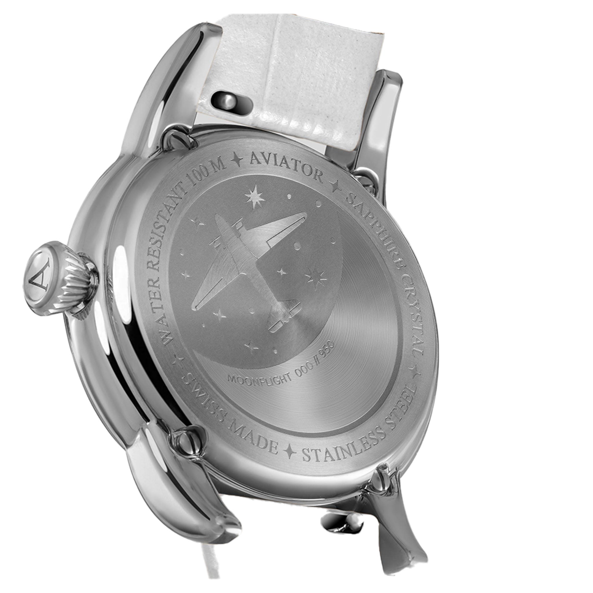 Aviator White Leather Swiss Made Women's Watch - V13302504