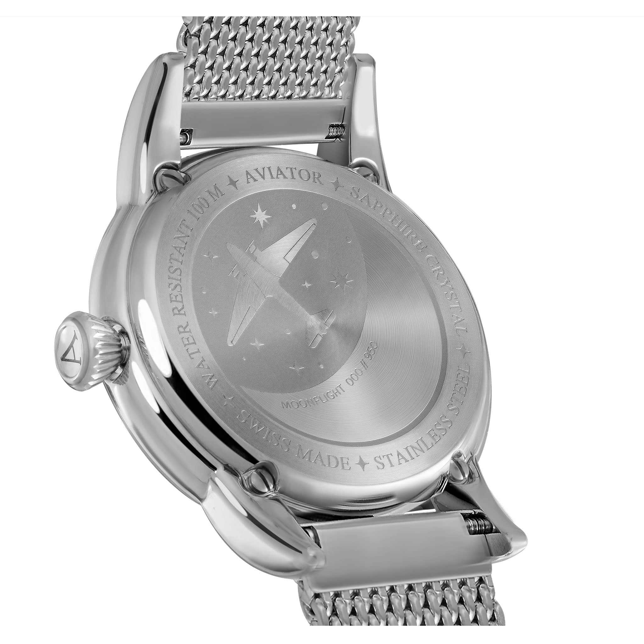 Aviator White Milanese Stainless Steel Mesh Swiss Made Women's Watch - V13302505