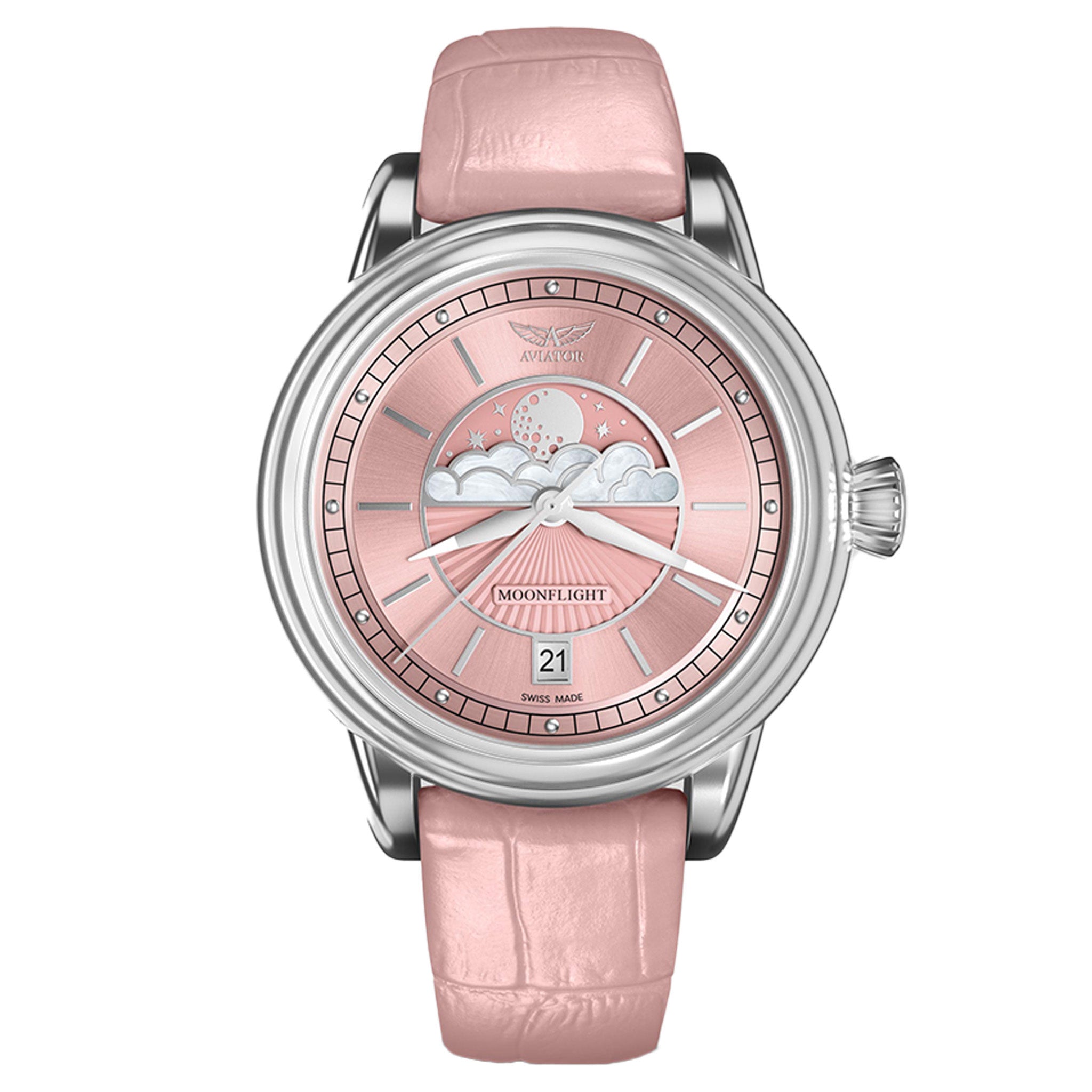 Aviator Pink Leather Swiss Made Women s Watch V13302574 The Watch Factory Australia