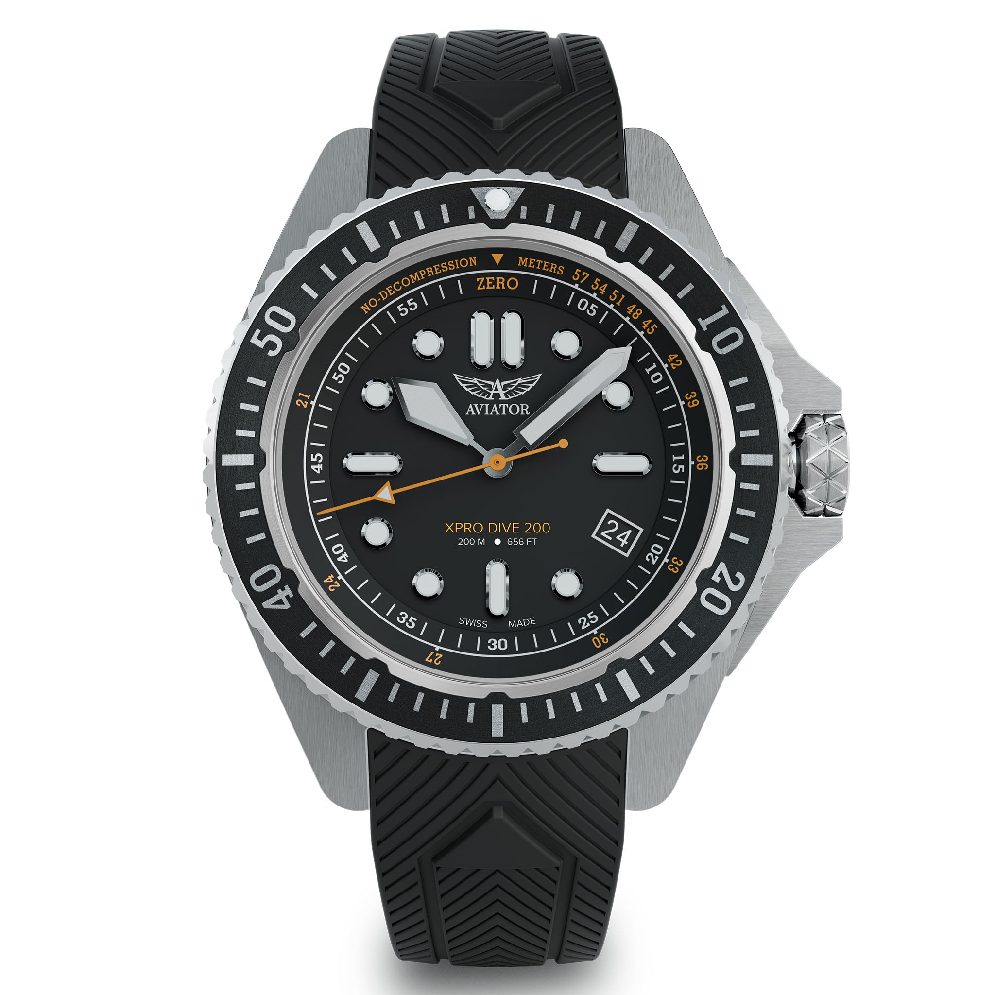 Aviator Silicone Black Dial Men's Swiss Made Watch - V14203716