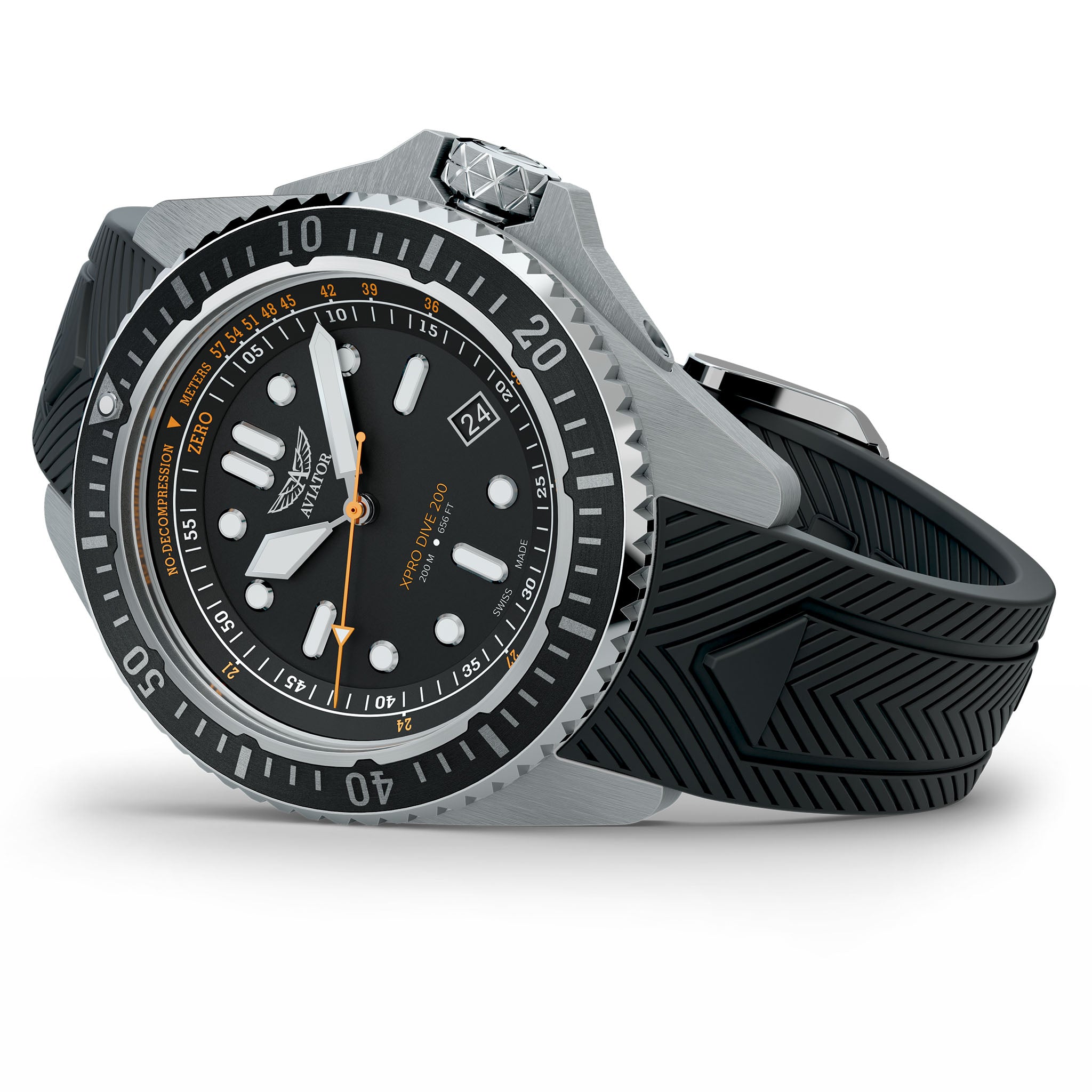 Aviator Silicone Black Dial Men's Swiss Made Watch - V14203716