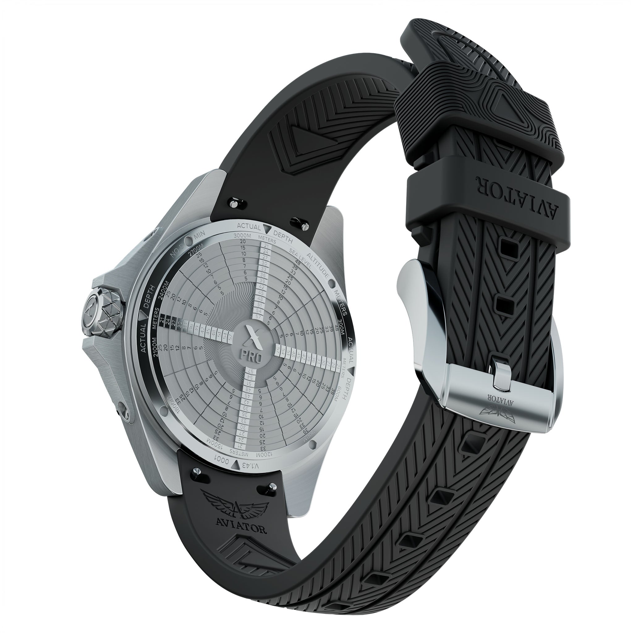 Aviator Silicone Black Dial Men's Swiss Made Watch - V14203716