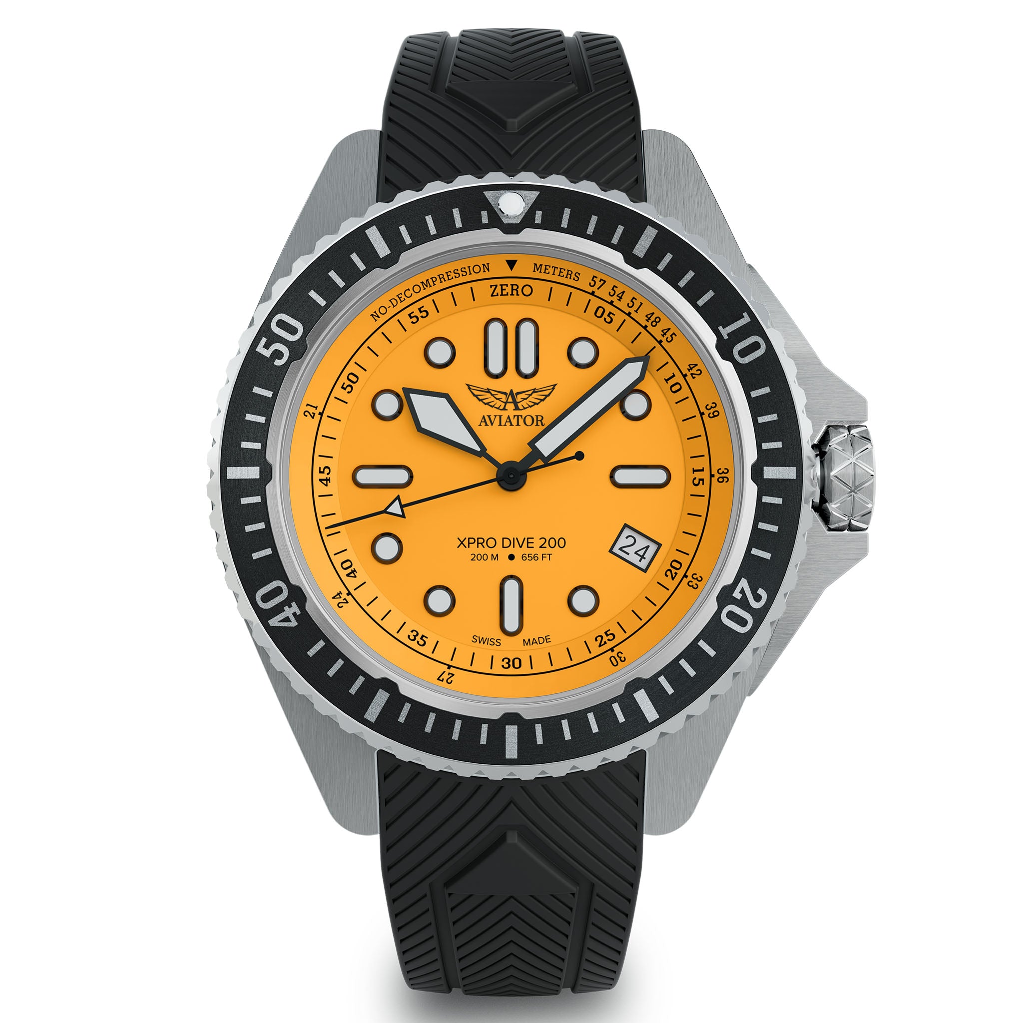 Aviator Silicone Orange Dial Men's Swiss Made Watch - V14203756