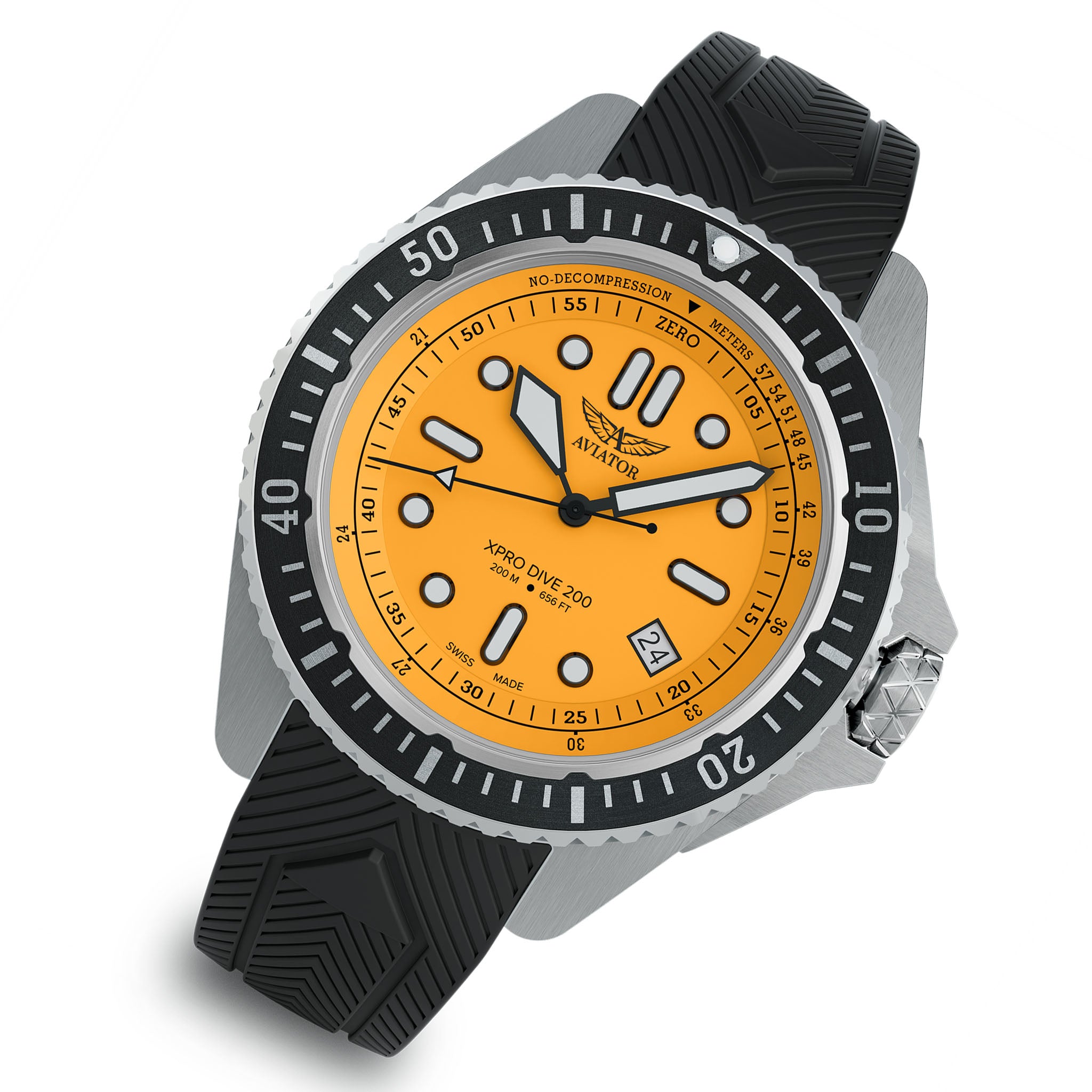 Aviator Silicone Orange Dial Men's Swiss Made Watch - V14203756