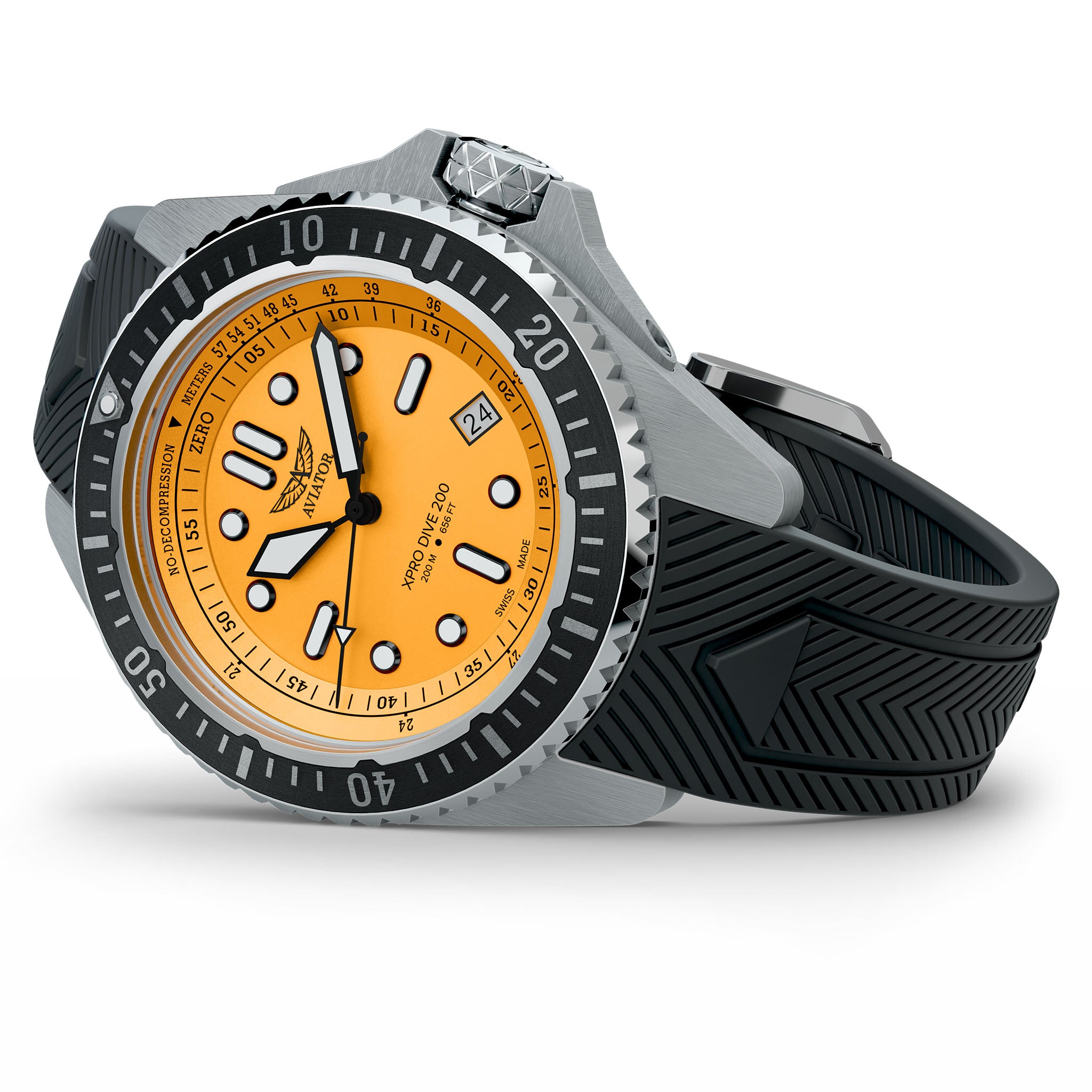 Aviator Silicone Orange Dial Men's Swiss Made Watch - V14203756