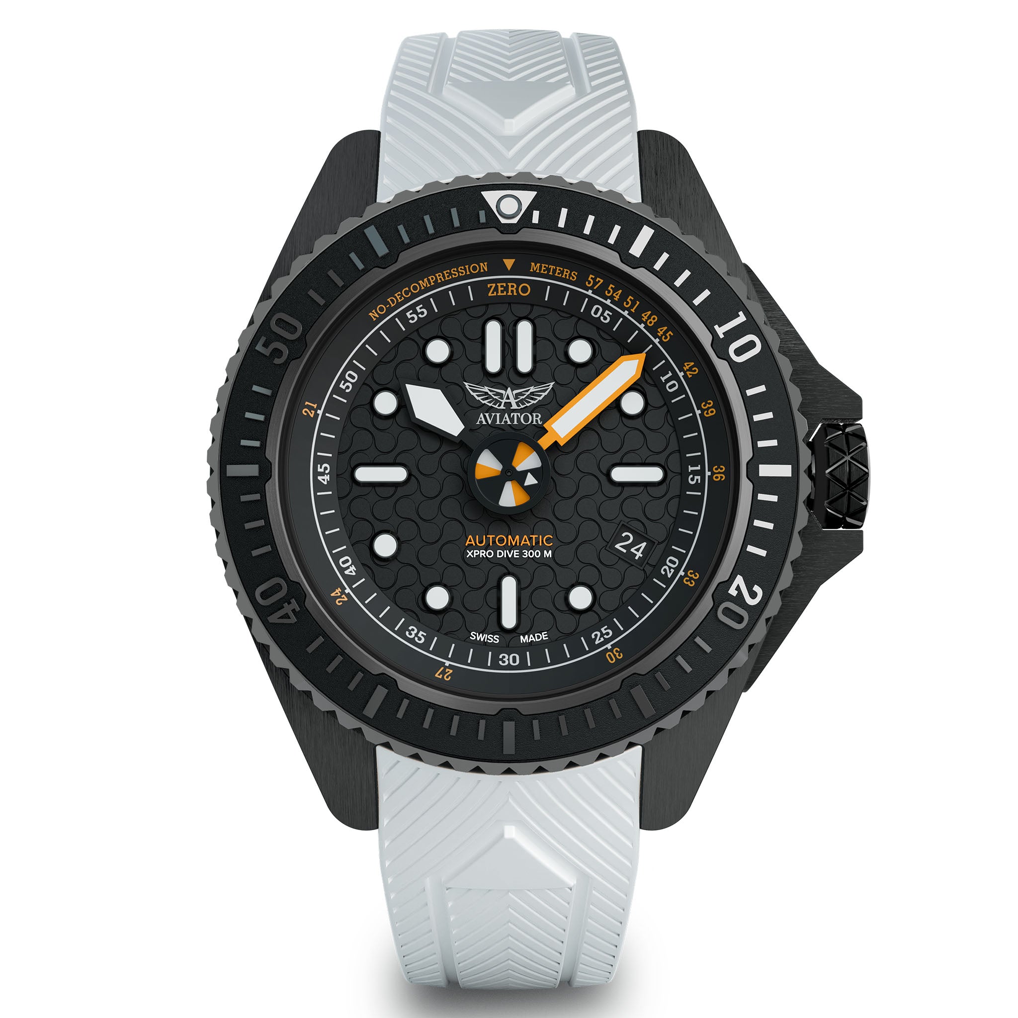 Aviator White Silicone Black Dial Men's Automatic Swiss Made Watch - V14353840