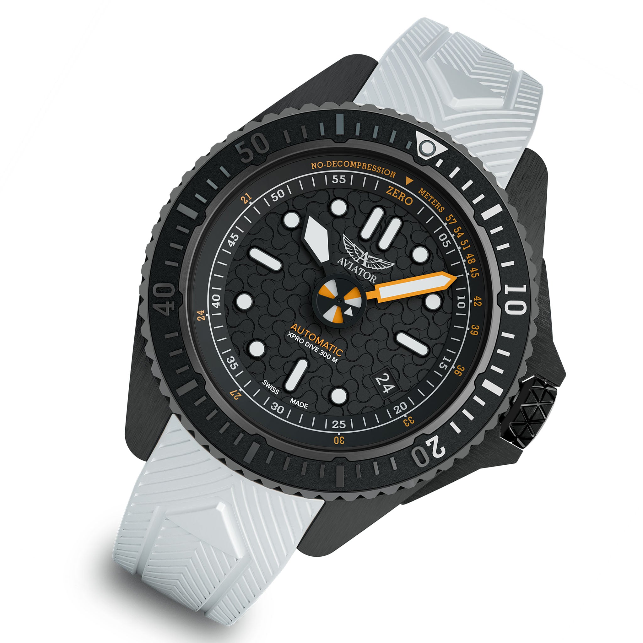 Aviator White Silicone Black Dial Men's Automatic Swiss Made Watch - V14353840