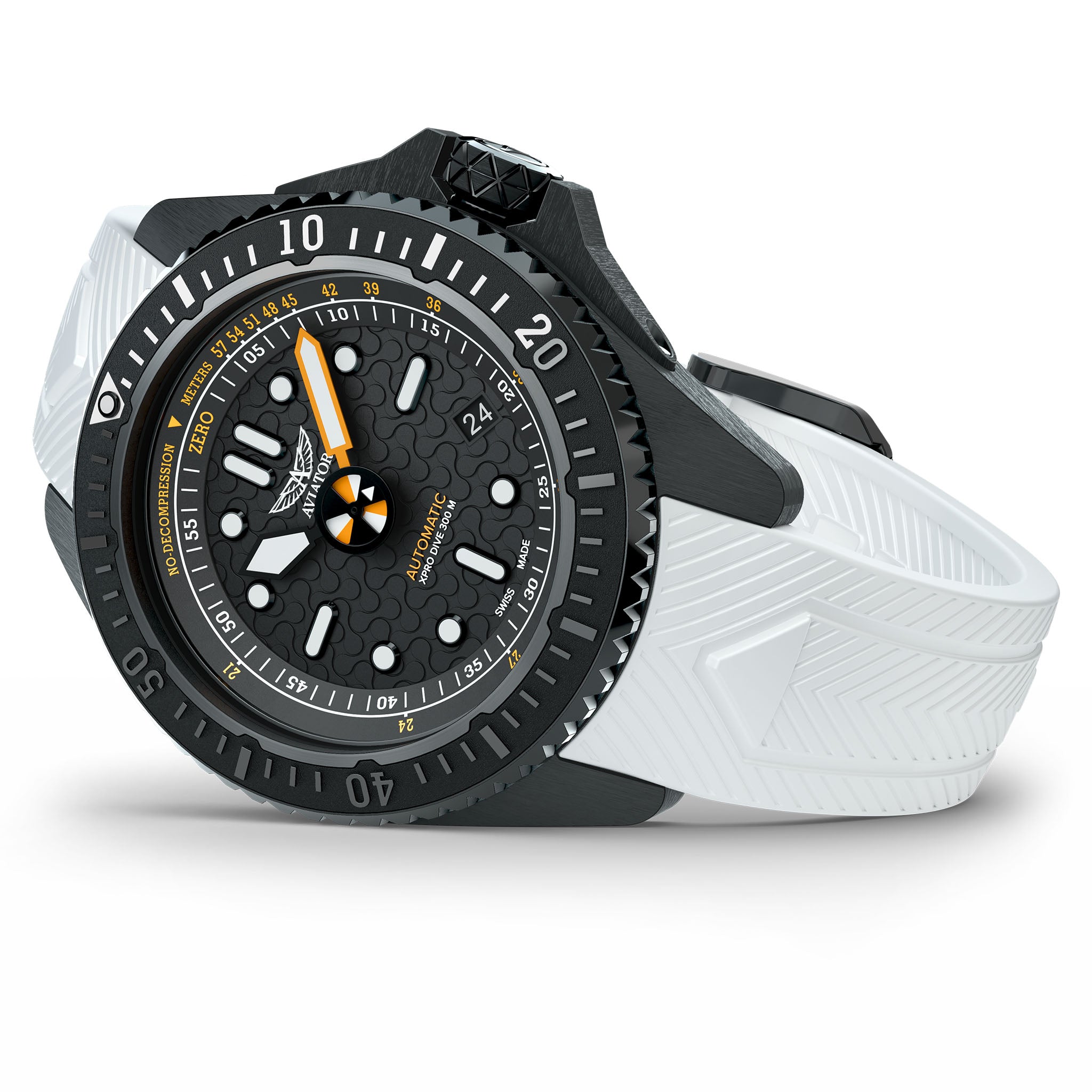 Aviator White Silicone Black Dial Men's Automatic Swiss Made Watch - V14353840