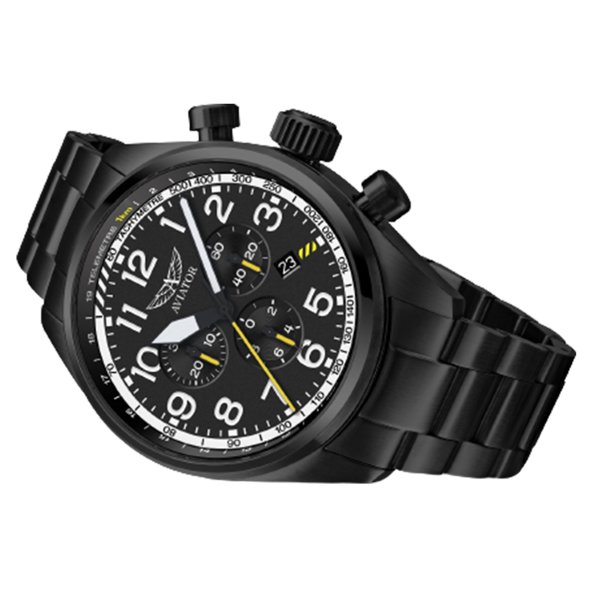 Aviator Black Steel Men's Chronograph Swiss Made Watch - V22551695