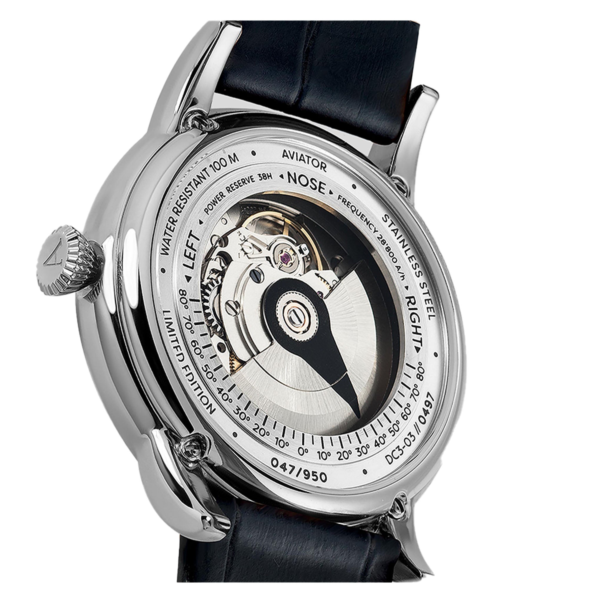 Aviator Black Leather Silver Dial Swiss Made Men's Automatic Watch - V33202414