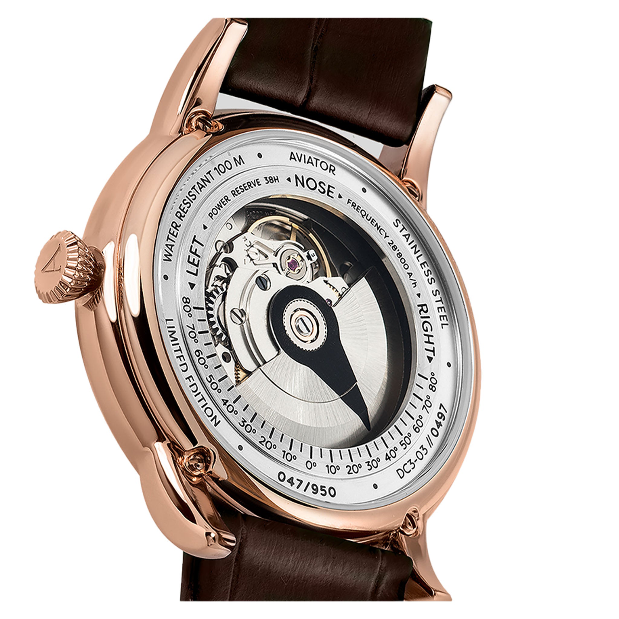 Aviator Brown Leather Silver Dial Swiss Made Men's Automatic Watch - V33222724