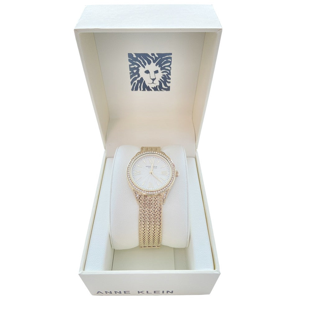 Anne Klein Gold Mesh with Swarovski Crystal Accents Women's Watch - 122290SVGB