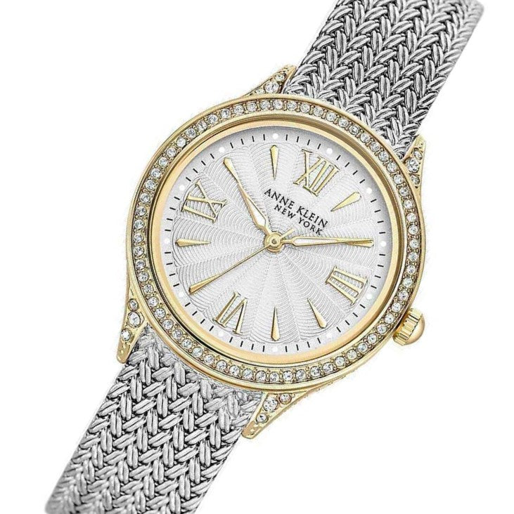 Anne Klein Silver Mesh with Swarovski Crystal Accents Women's Watch - 122291SVTT