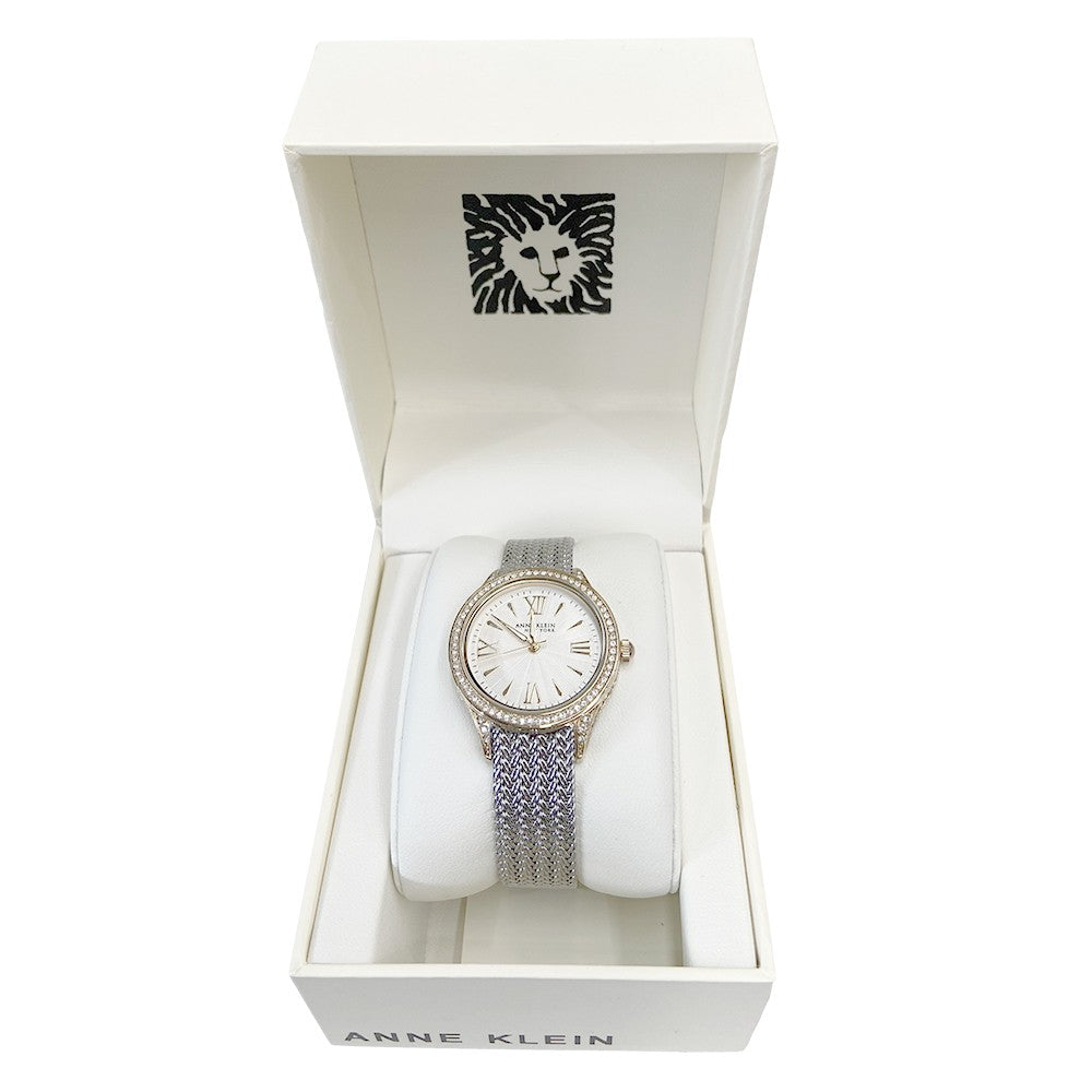 Anne Klein Silver Mesh with Swarovski Crystal Accents Women's Watch - 122291SVTT