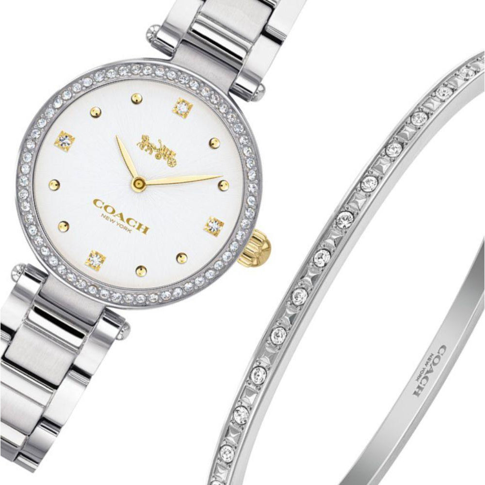 Coach Park Stainless Steel White Dial Women's Watch with Bangle Gift Set - 14000062