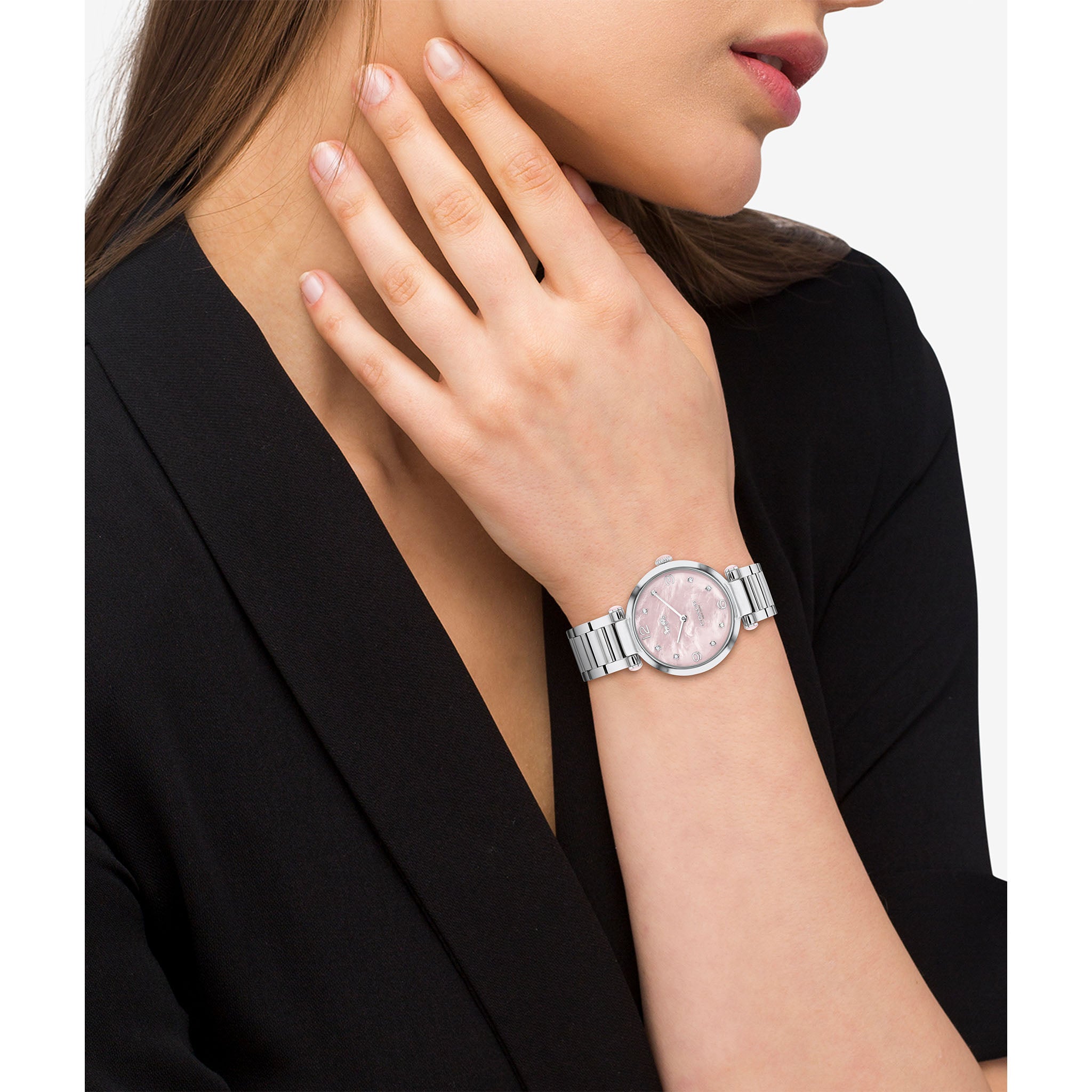 Coach Cary Silver Steel Pink Mother of Pearl Dial Women's Gift Set Watch - 14000075