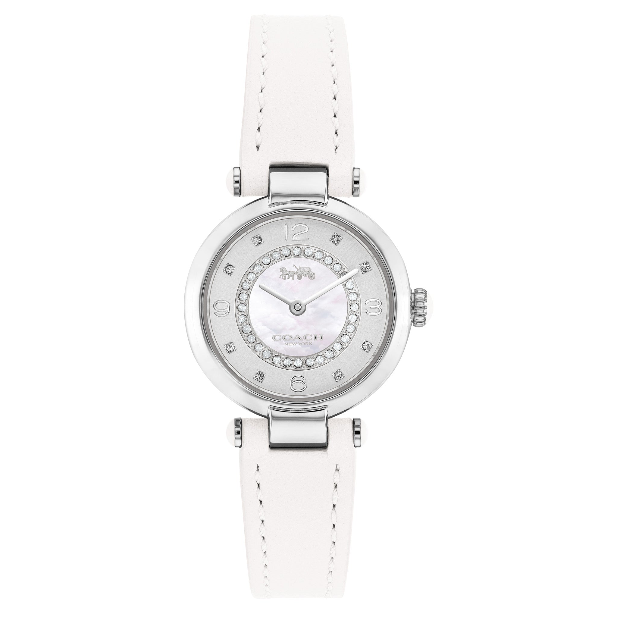 Coach Cary White Leather Silver Mother of Pearl Dial Women's Watch - 14503893