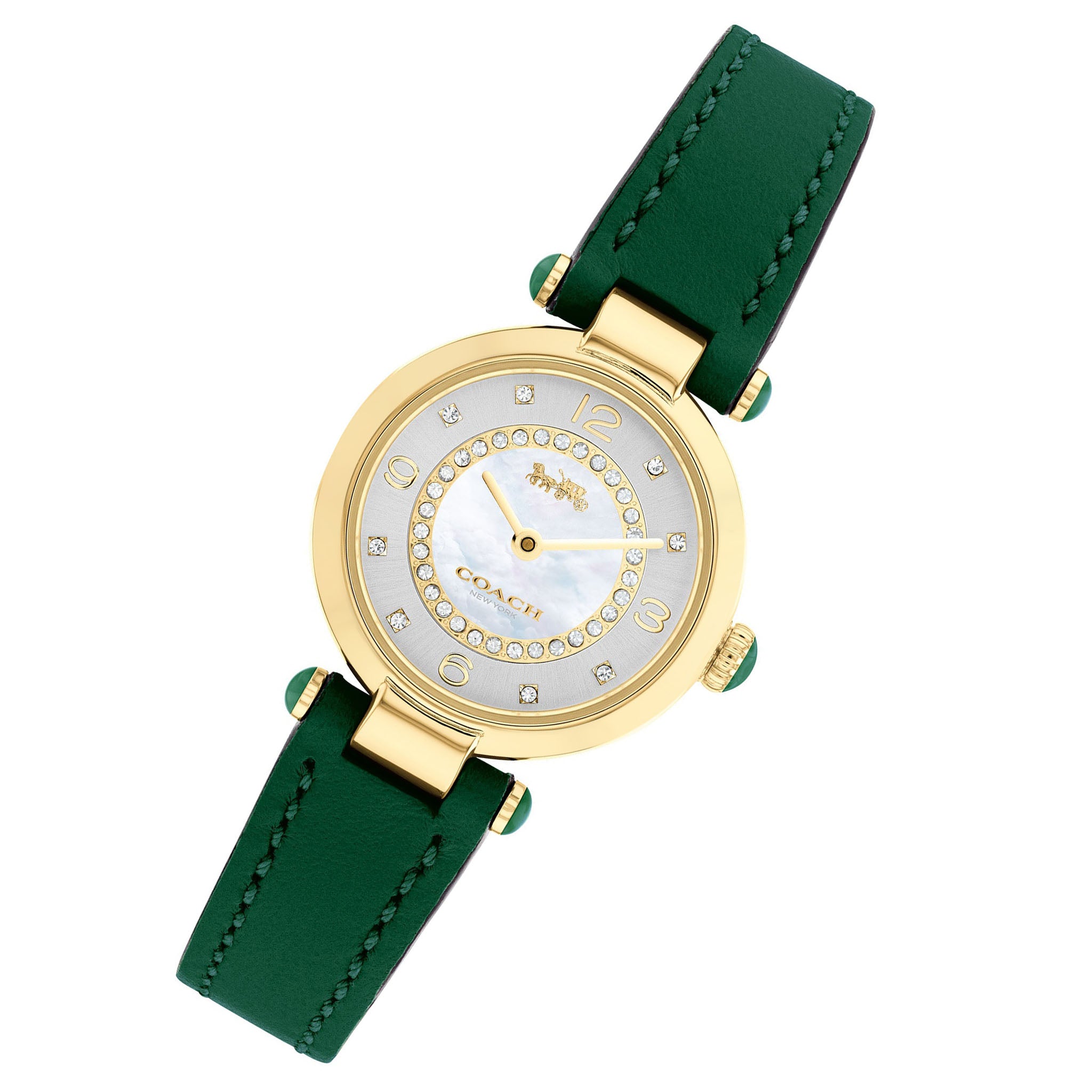 Coach Cary Green Leather Silver Mother of Pearl Dial Women's Watch - 14503894