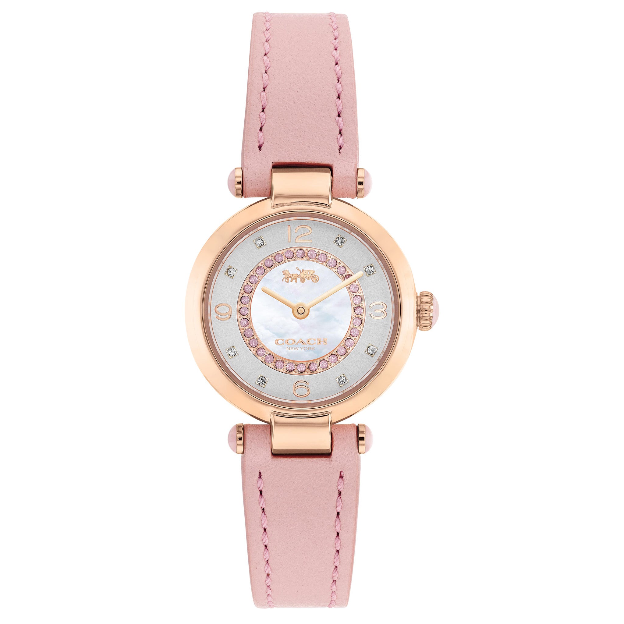 Coach Cary Pink Leather Silver Mother of Pearl Dial Women's Watch - 14503896