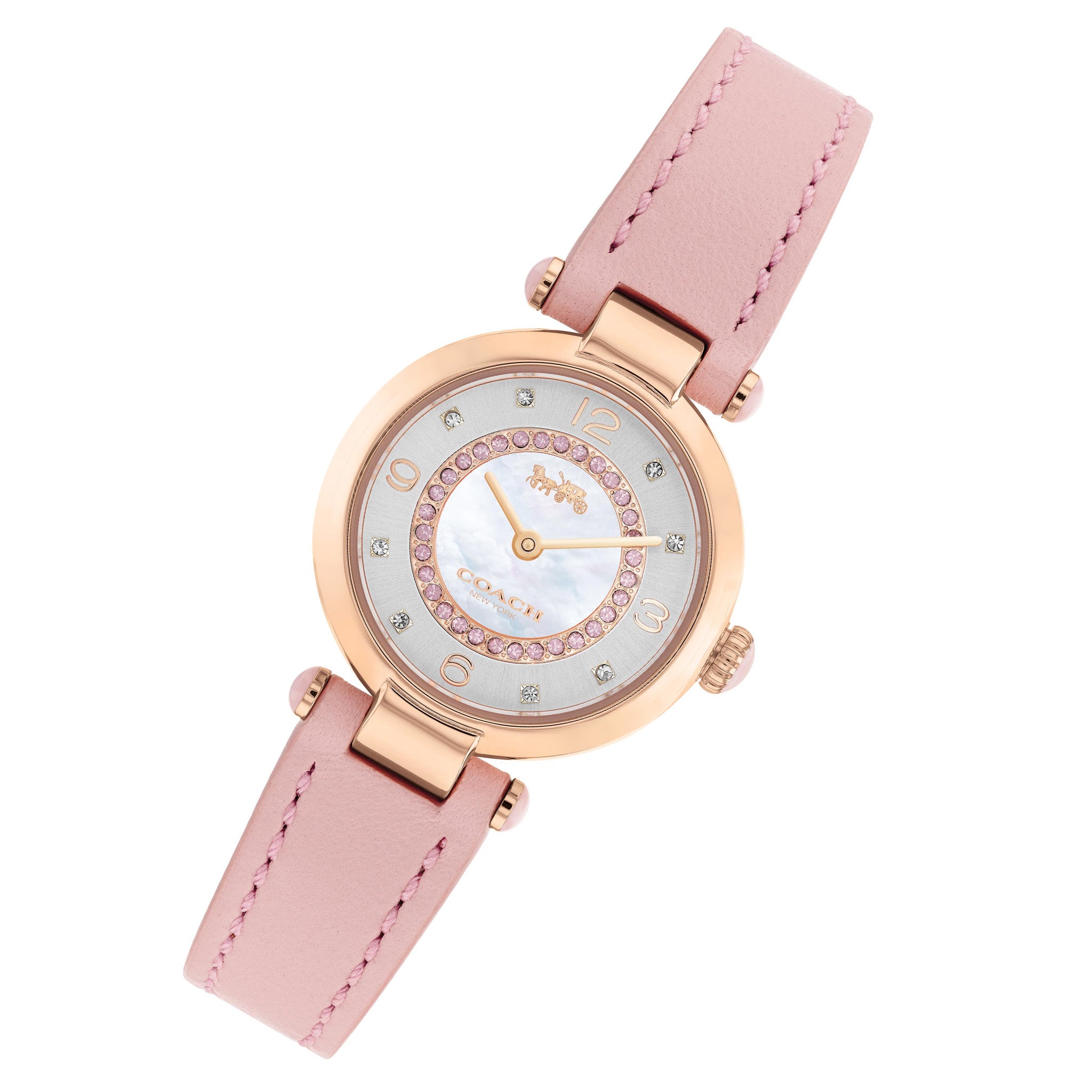 Coach Cary Pink Leather Silver Mother of Pearl Dial Women's Watch - 14503896