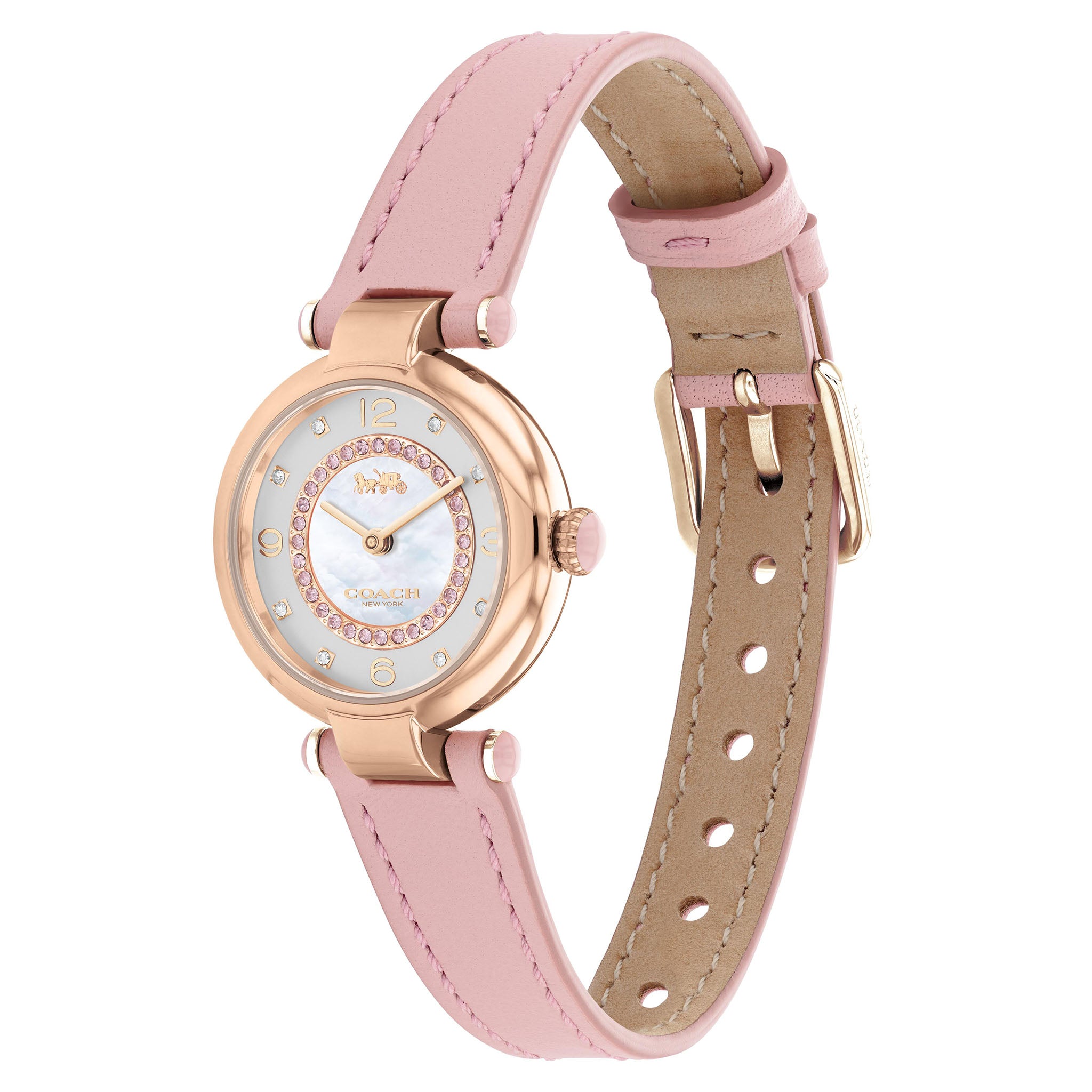 Coach Cary Pink Leather Silver Mother of Pearl Dial Women's Watch - 14503896