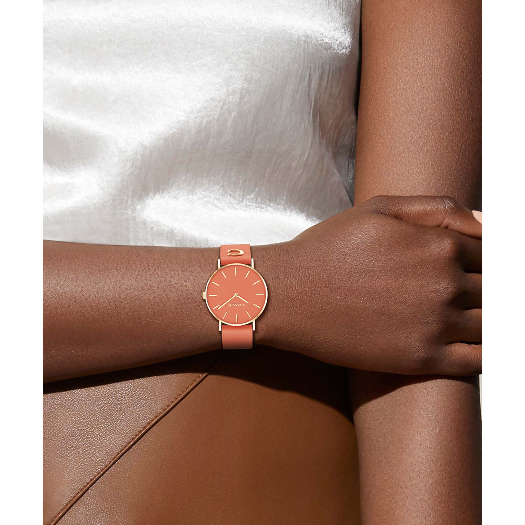 Coach Leather Band Coral Dial Women's Watch - 14503922