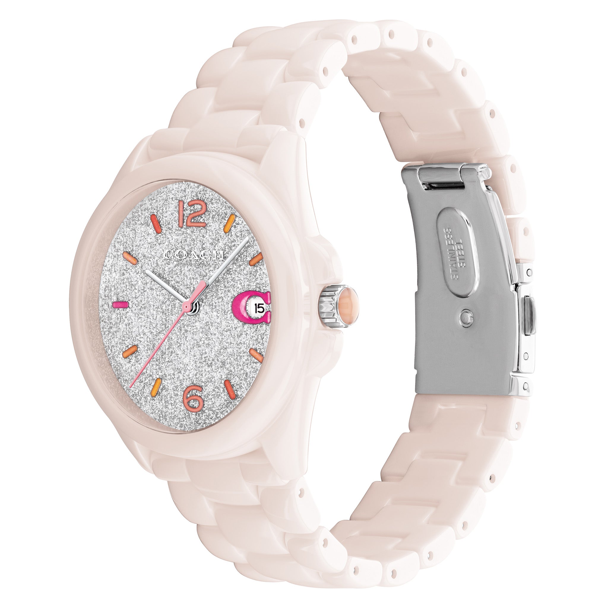 Coach Greyson Cream Ceramic Pink Dial Women's Watch - 14503939