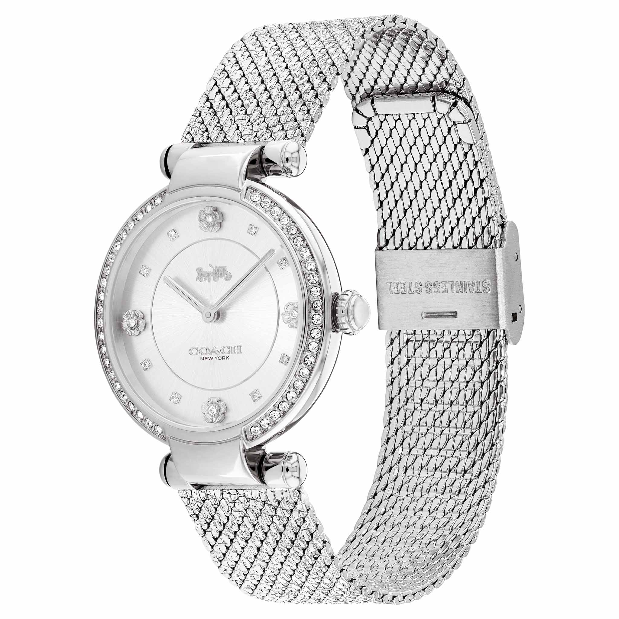 Coach Cary Stainless Steel Mesh Silver White Dial Women's Watch - 14503995