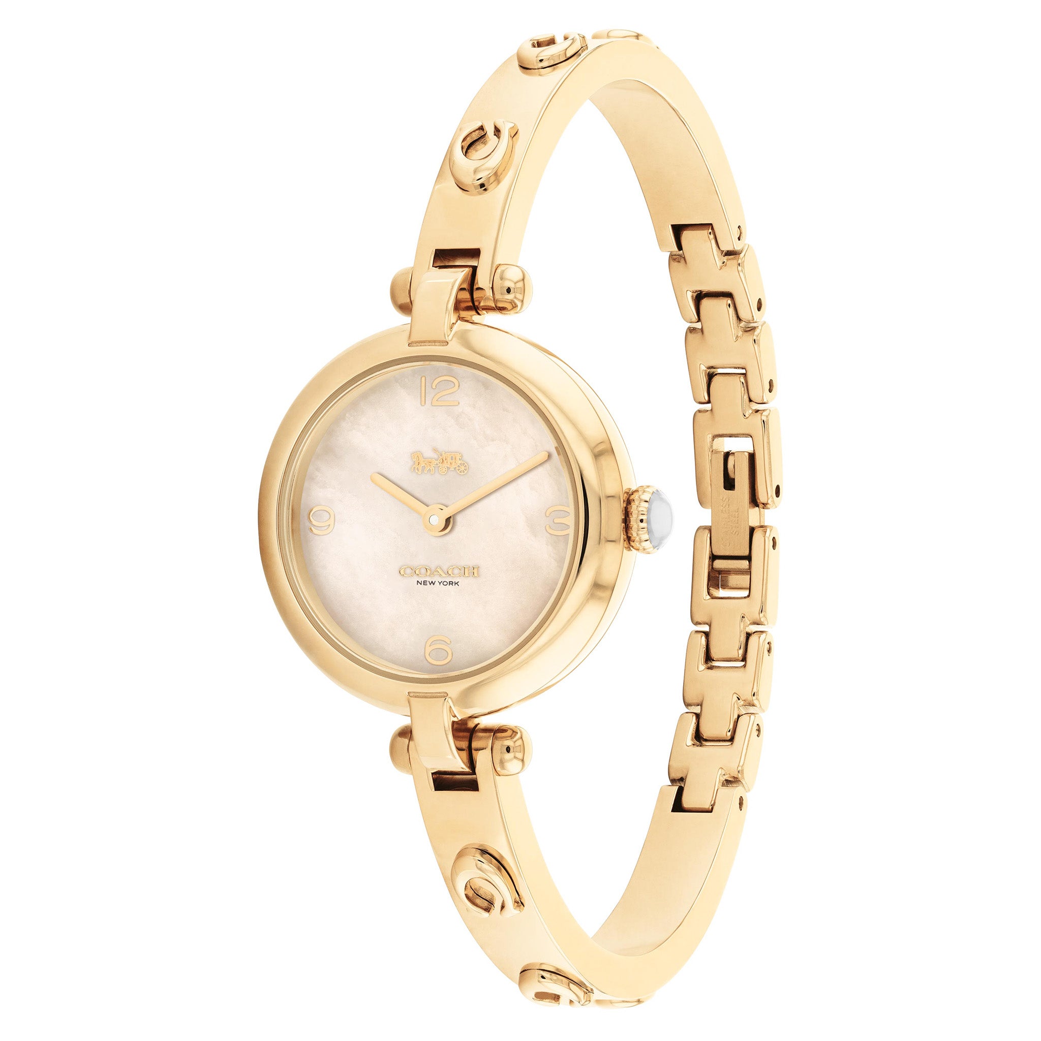 Coach Cary Gold Stainless Steel Bangle Gold Mother of Pearl Dial Women's Watch - 14504006