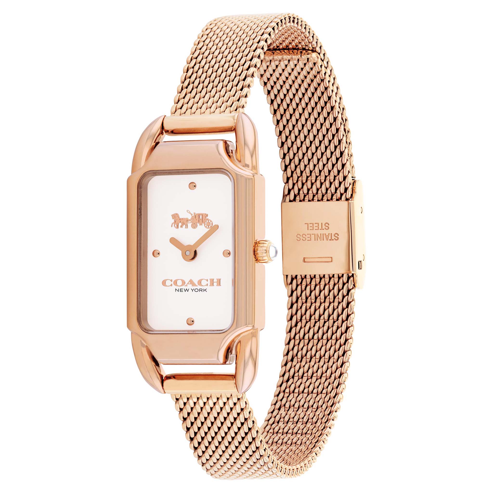 Coach Rose Gold Steel Mesh Silver White Dial Women's Watch - 14504085
