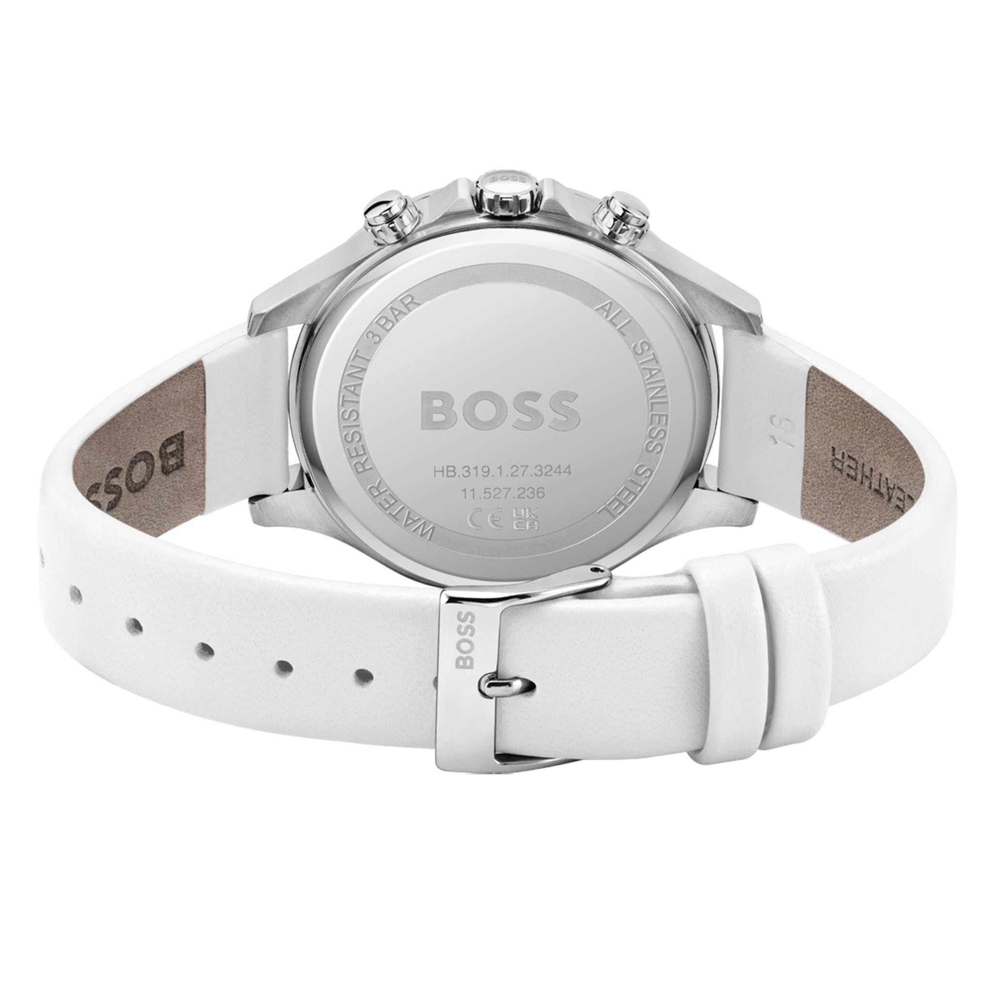 Hugo Boss White Leather Green Dial Women's Multi-function Watch - 1502629