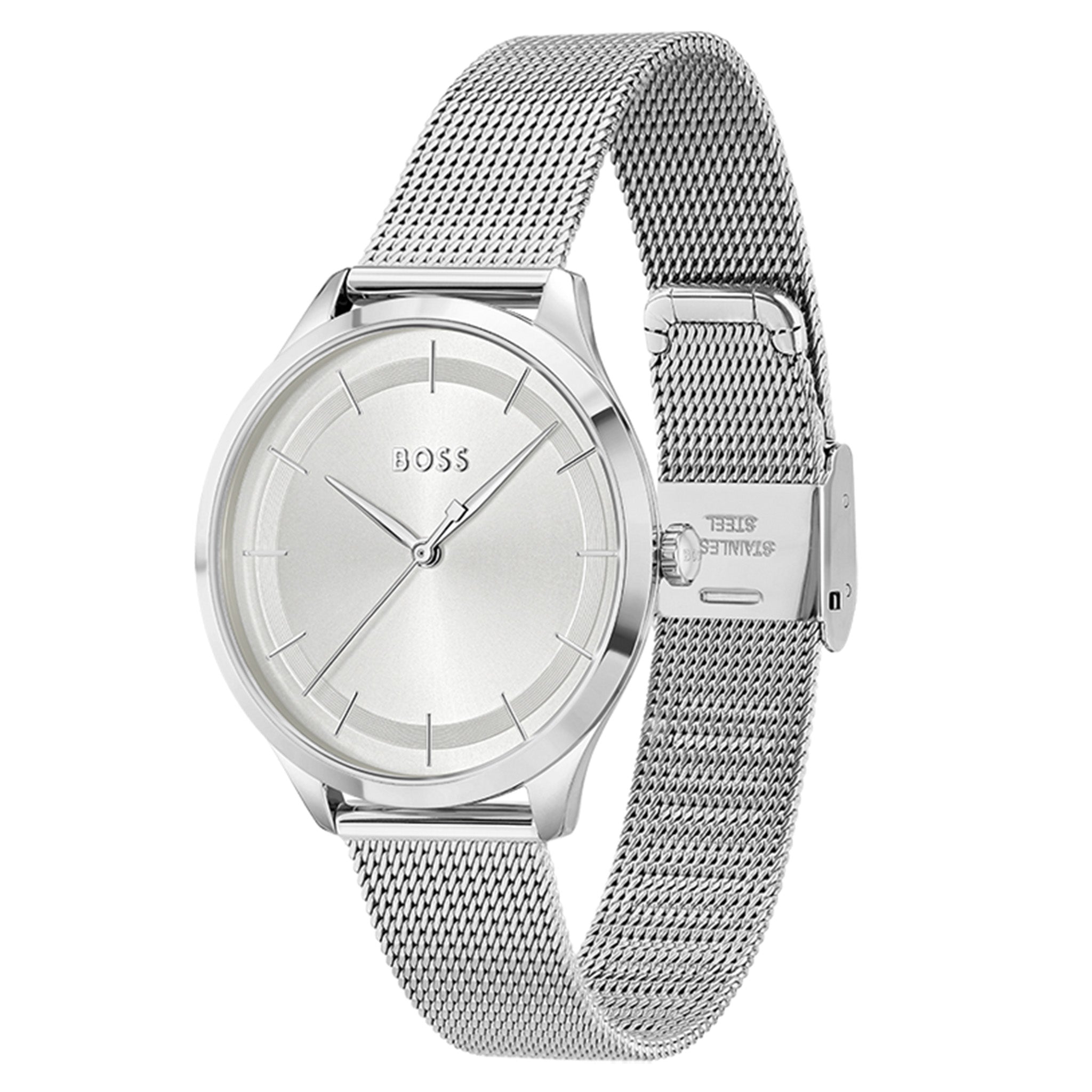 BOSS by Hugo Boss Silver Mesh Silver White Dial Women's Watch - 1502634