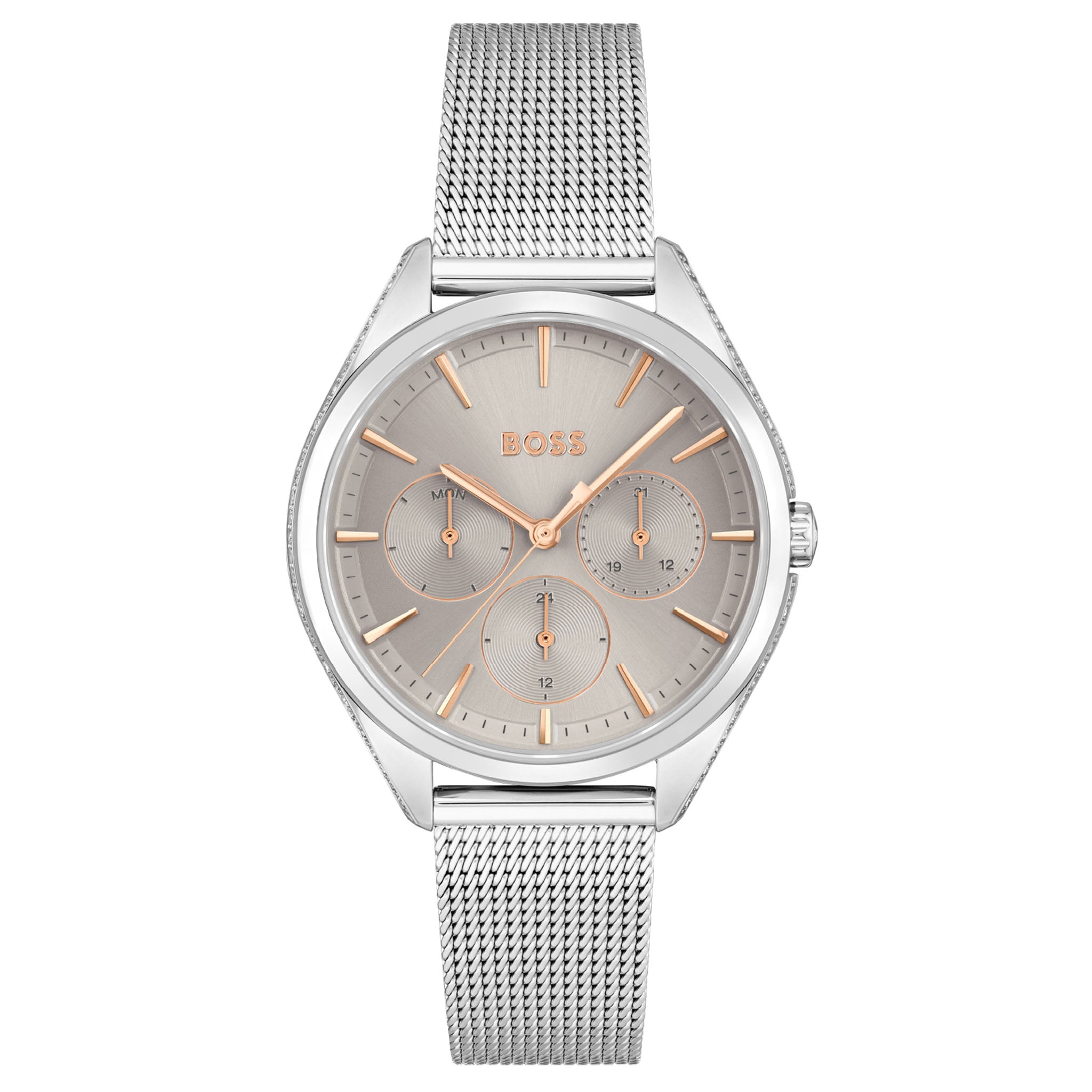 BOSS by Hugo Boss Silver Mesh Beige Dial Women's Multi-function Watch - 1502638