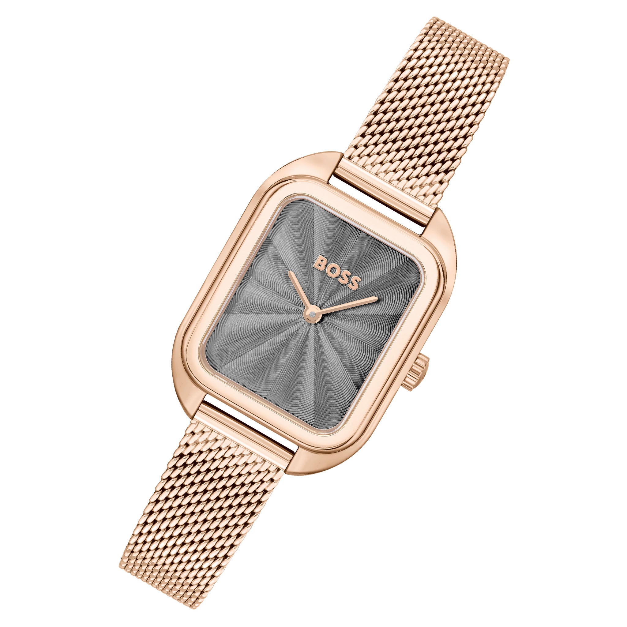 BOSS by Hugo Boss Carnation Gold Steel Mesh Grey Dial Slim Women's Watch - 1502683