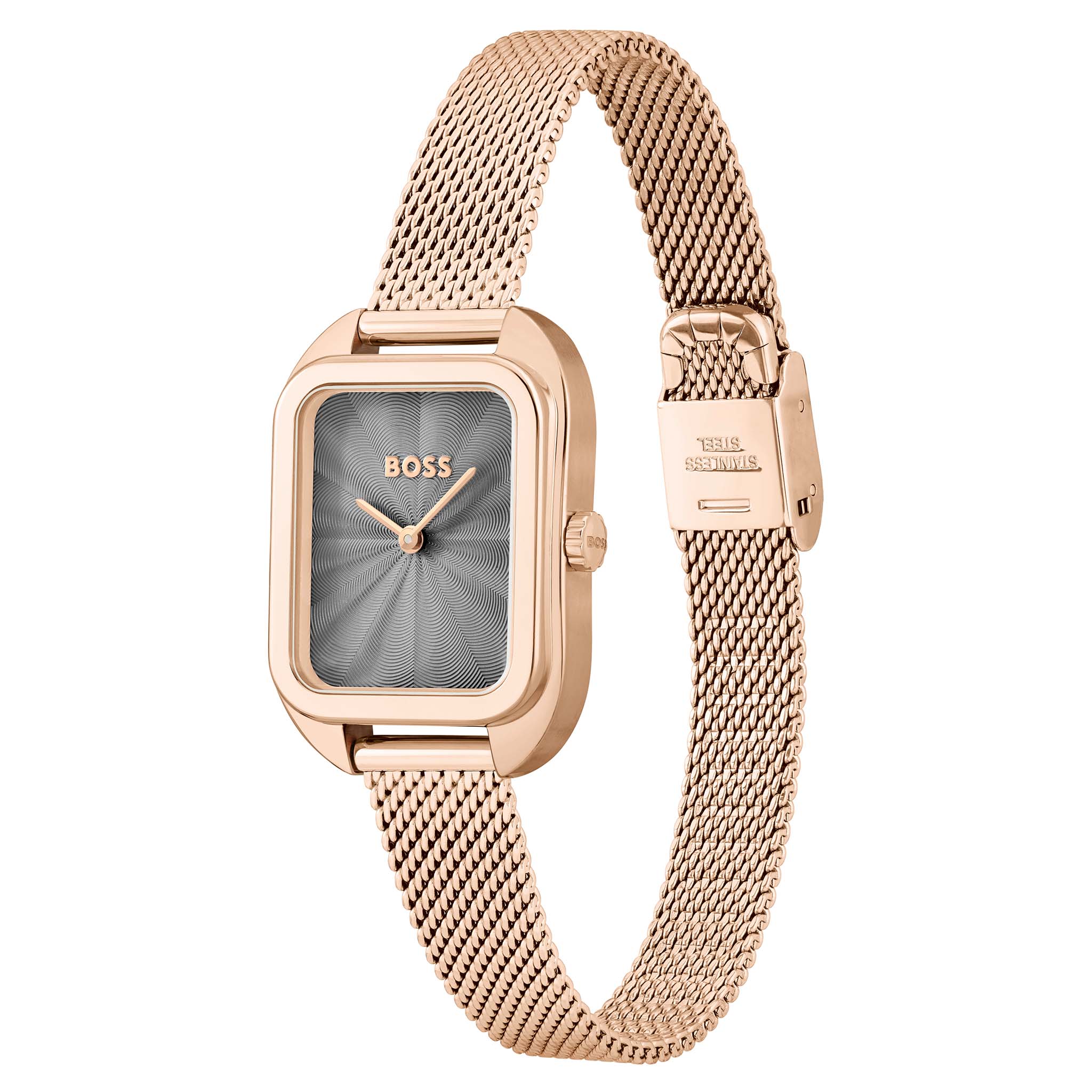 BOSS by Hugo Boss Carnation Gold Steel Mesh Grey Dial Slim Women's Watch - 1502683