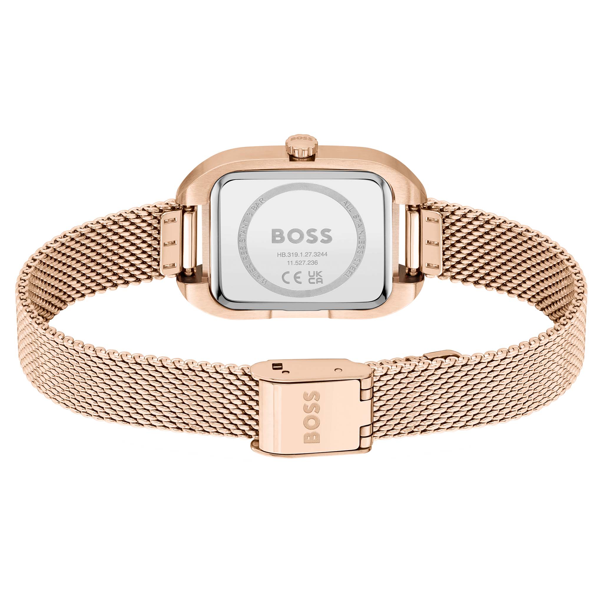 BOSS by Hugo Boss Carnation Gold Steel Mesh Grey Dial Slim Women's Watch - 1502683