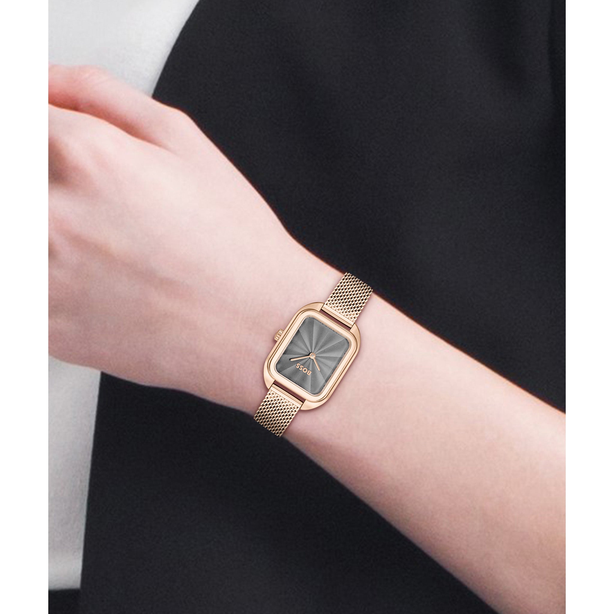 BOSS by Hugo Boss Carnation Gold Steel Mesh Grey Dial Slim Women's Watch - 1502683