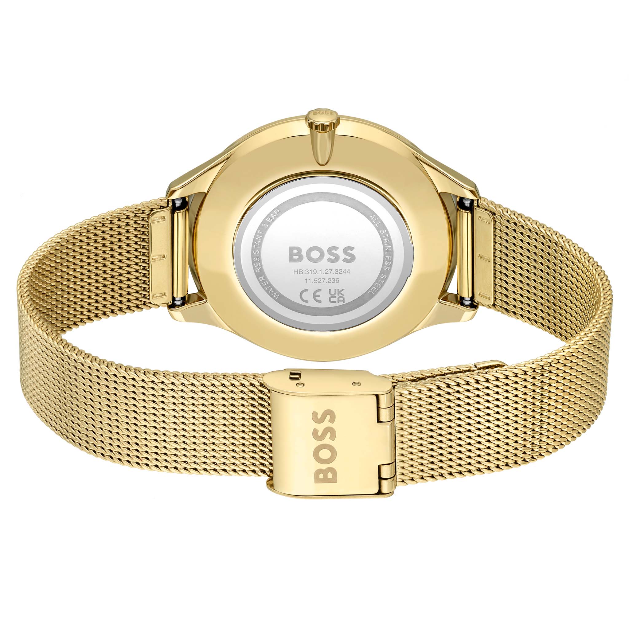 BOSS by Hugo Boss Gold Steel Mesh Silver White Dial Slim Women's Watch - 1502696