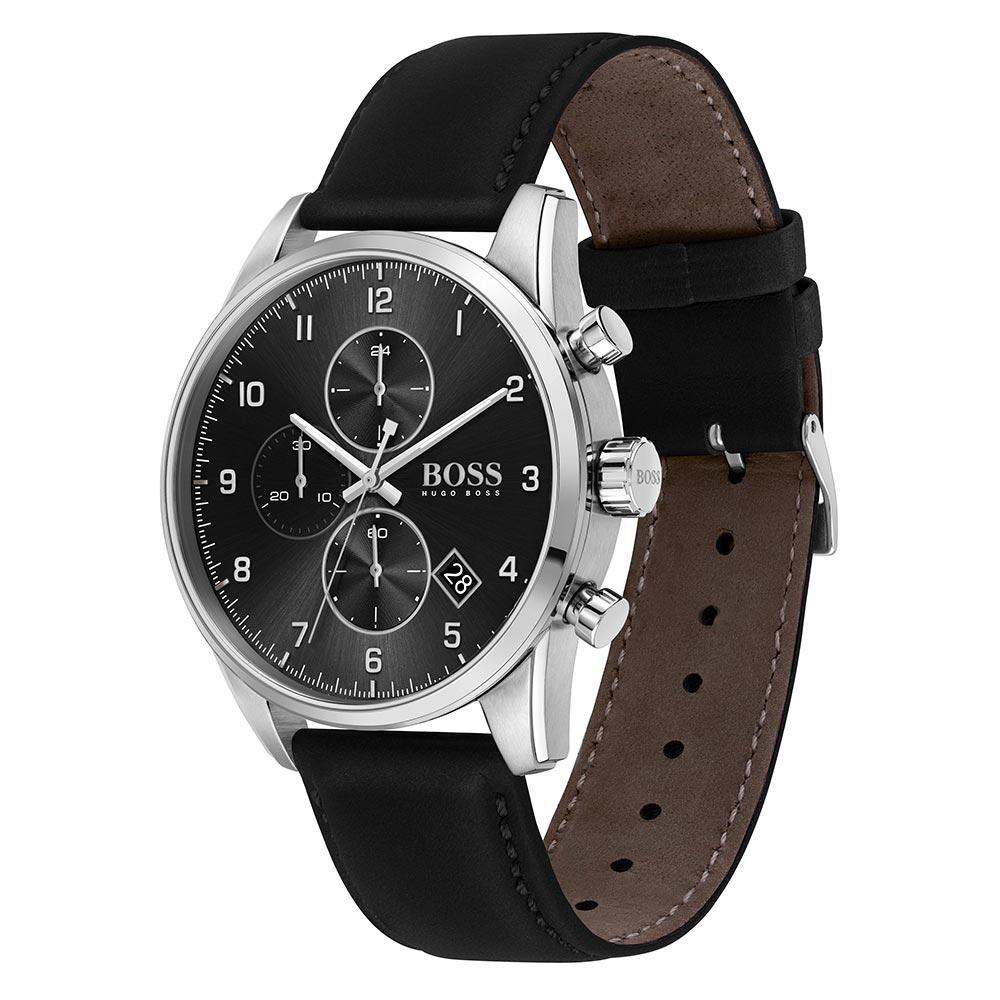 Hugo Boss Black Leather Men's Chrono Watch - 1513782