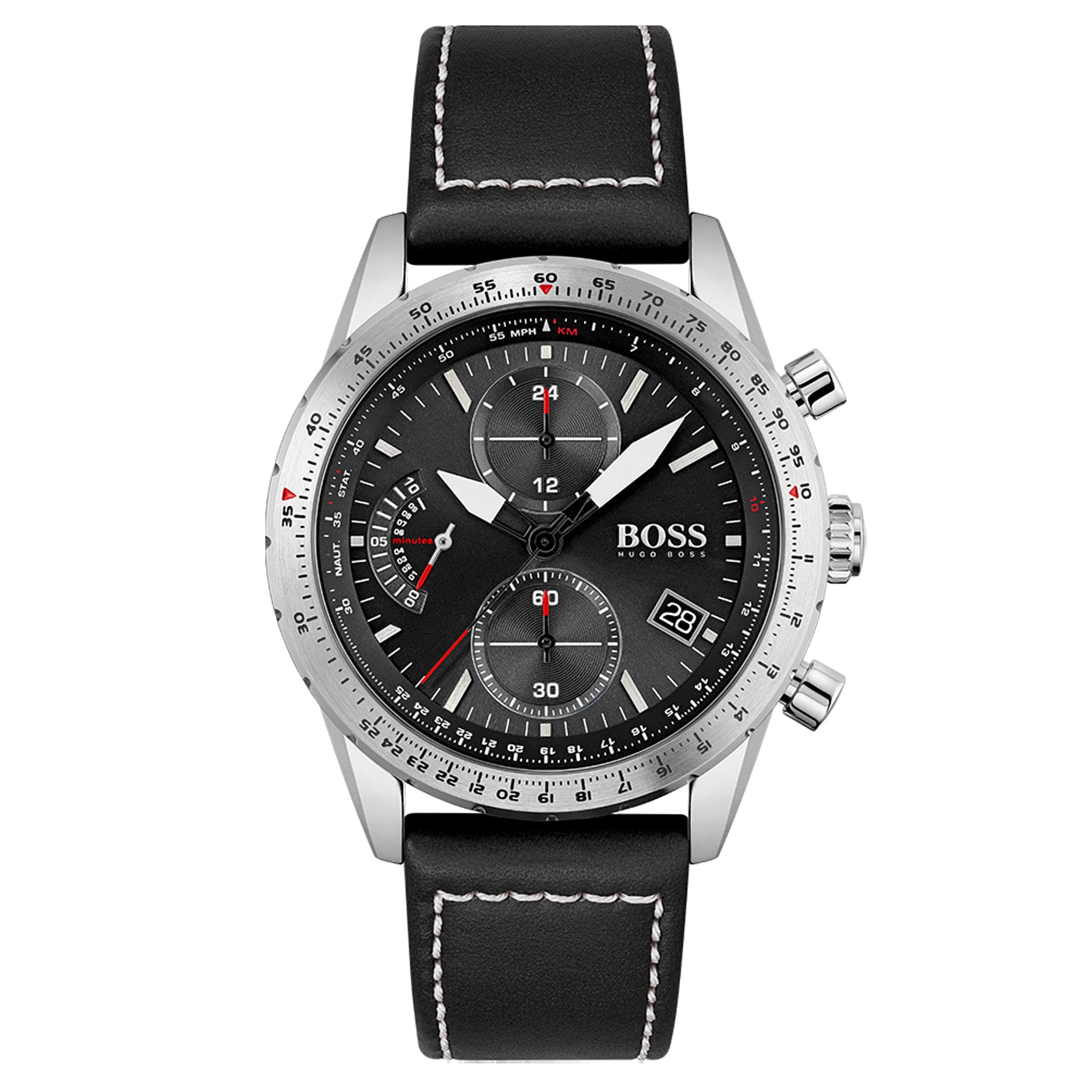 BOSS by Hugo Boss Pilot Edition Chrono Black Leather Men's Watch - 1513853