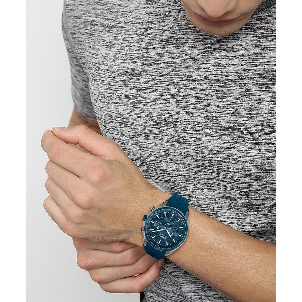 Hugo Boss Distinct Blue Silicone Men's Chrono Watch - 1513856