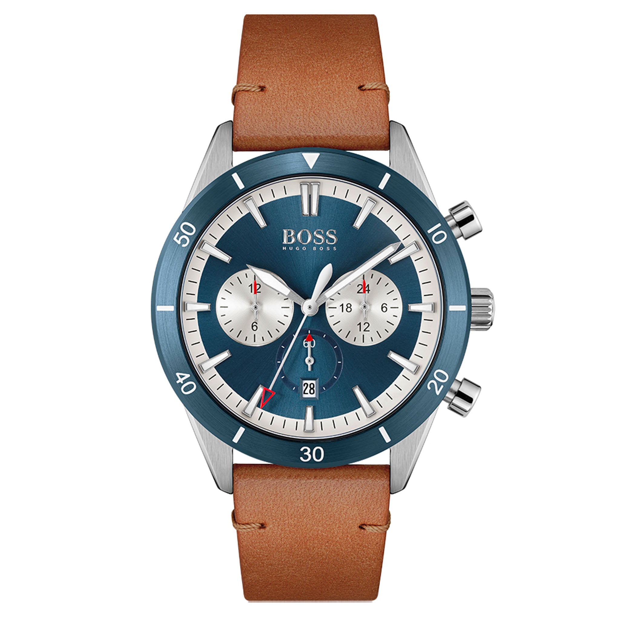 BOSS by Hugo Boss Brown Leather Blue Dial Men's Chronograph Watch - 1513860