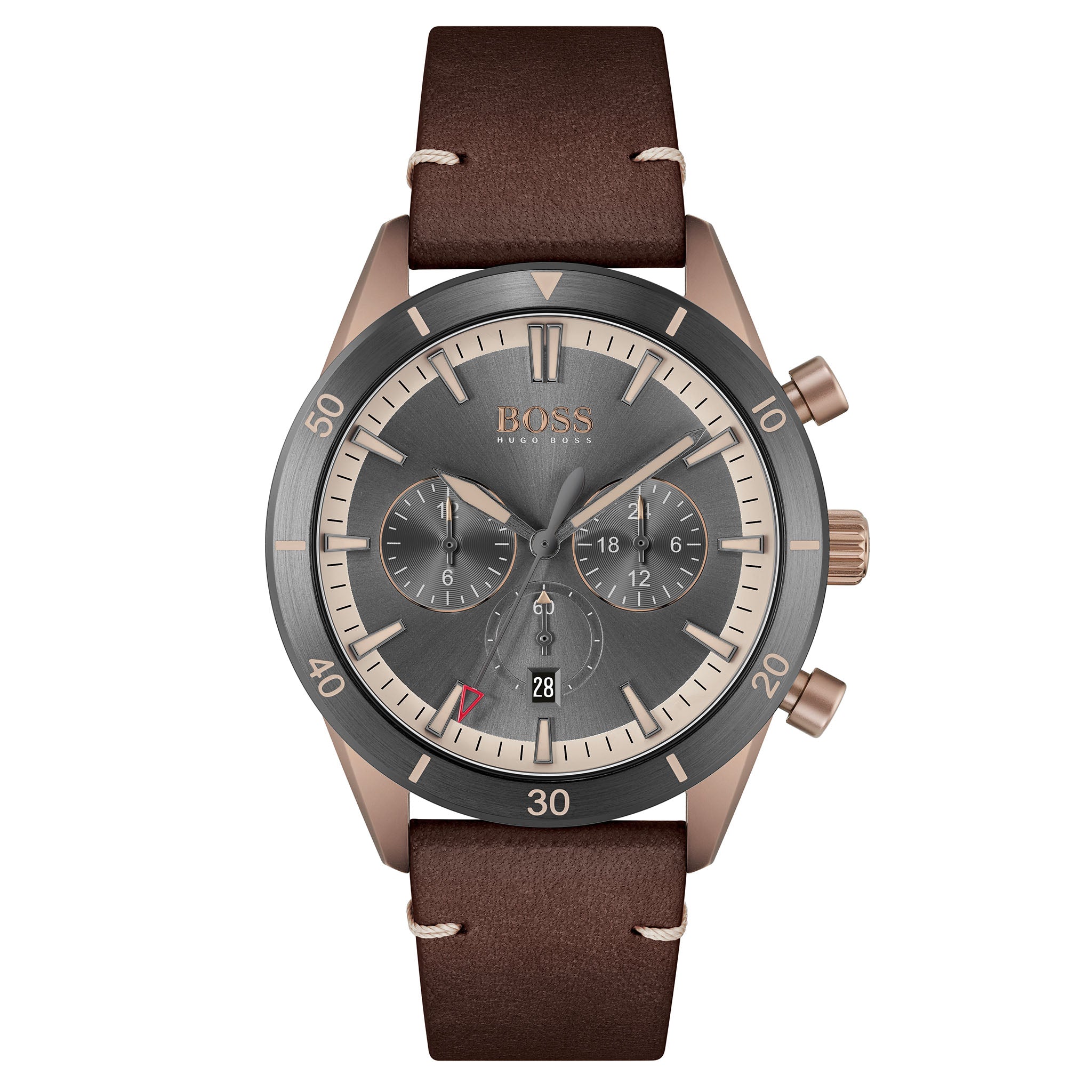 Hugo Boss Santiago Dark Brown Leather Chronograph Men's Watch - 1513861