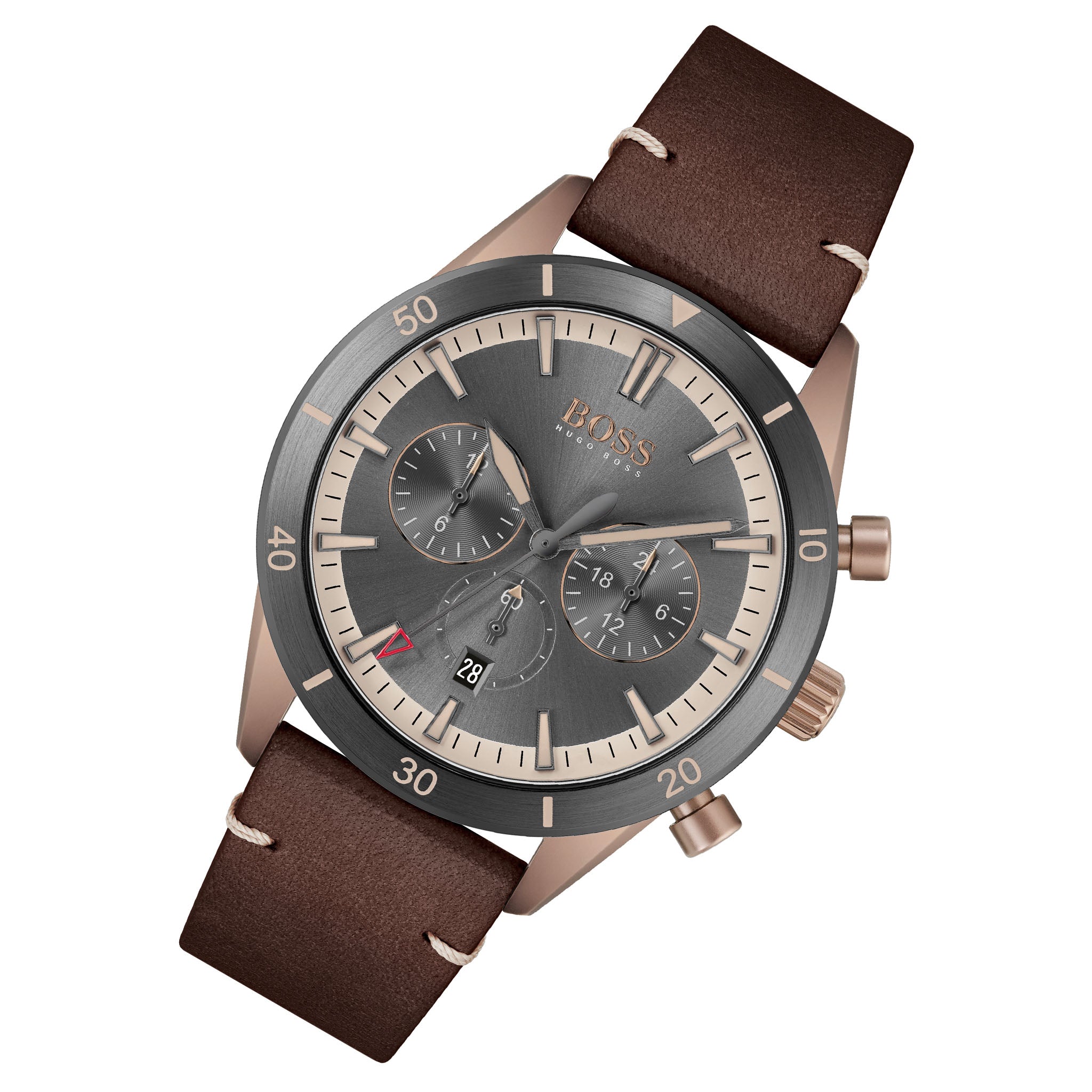 Hugo Boss Santiago Dark Brown Leather Chronograph Men's Watch - 1513861