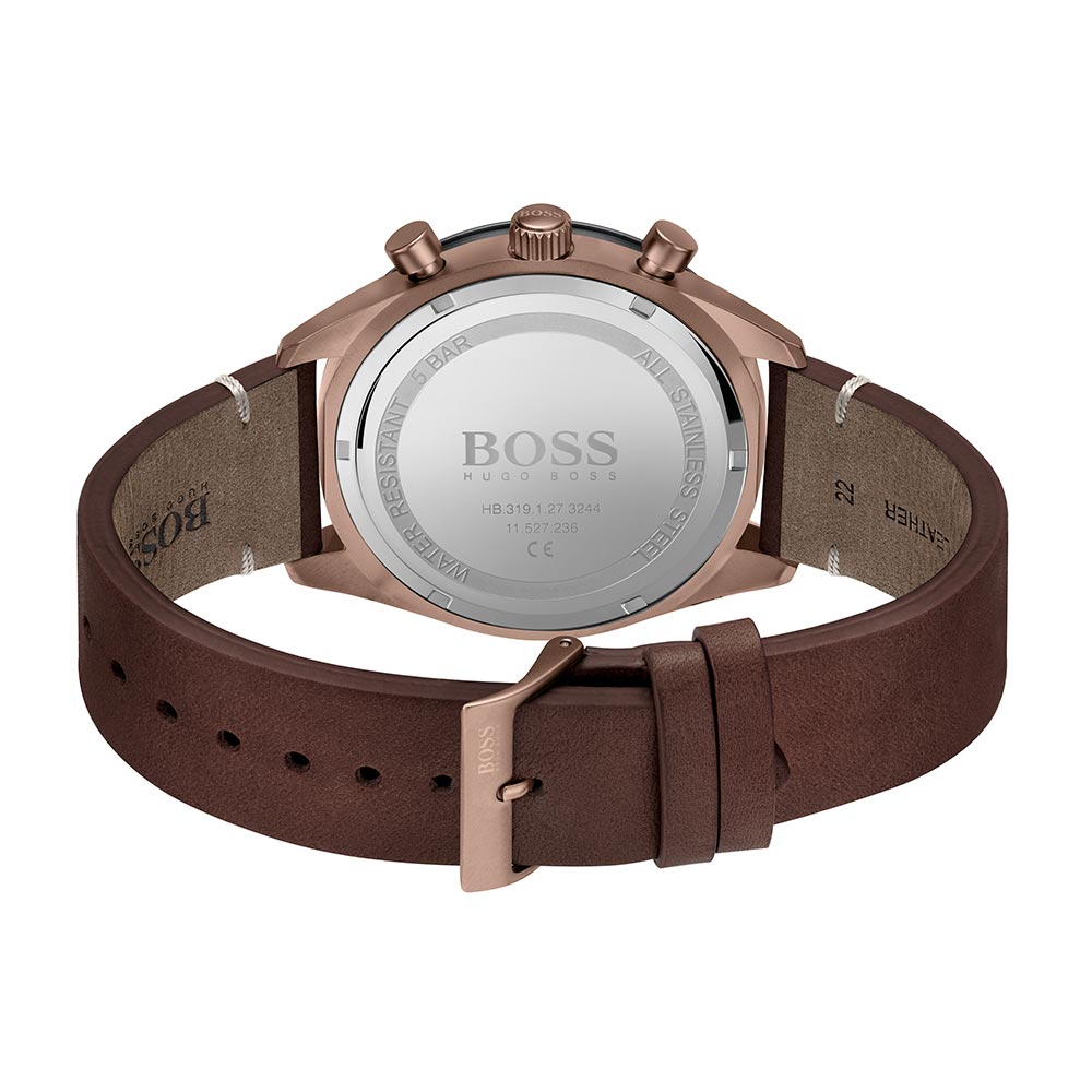 Hugo Boss Santiago Dark Brown Leather Chronograph Men's Watch - 1513861