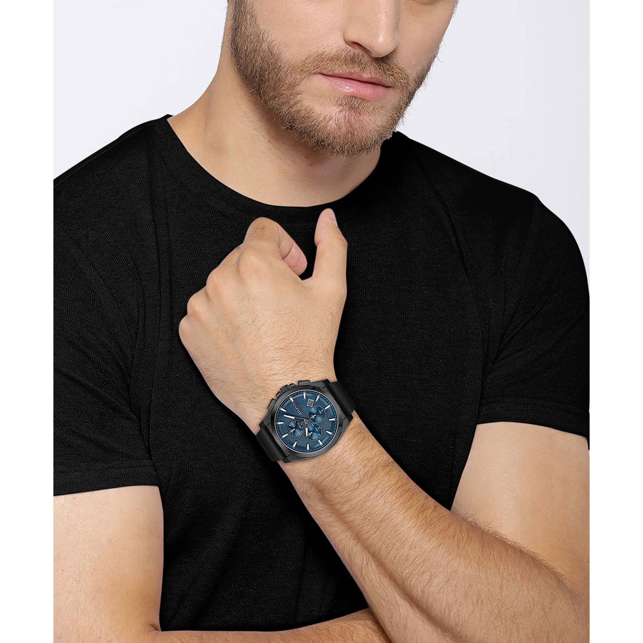 Hugo Boss Black Leather Blue Dial Men's Chronograph Watch - 1513883