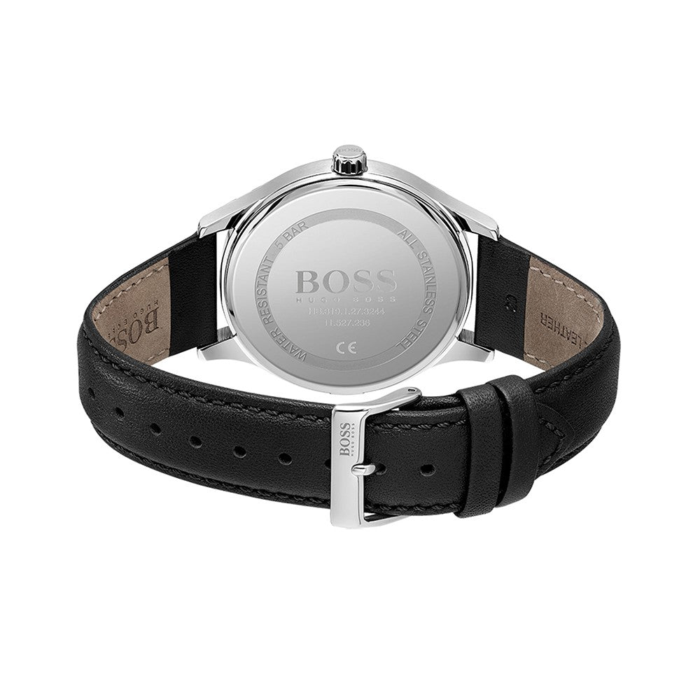 BOSS by Hugo Boss Black Leather Silver Dial Men's Watch - 1513893