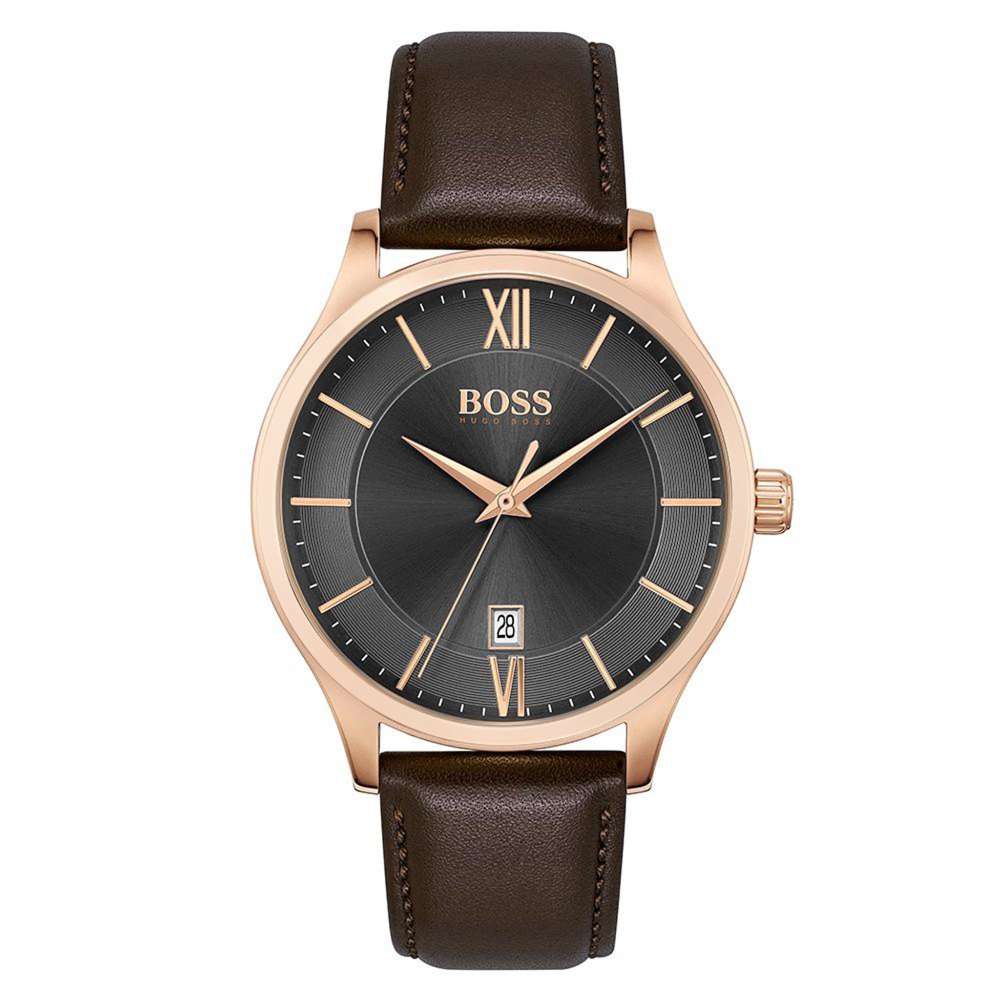 BOSS by Hugo Boss Brown Leather Grey Dial Men's Watch - 1513894