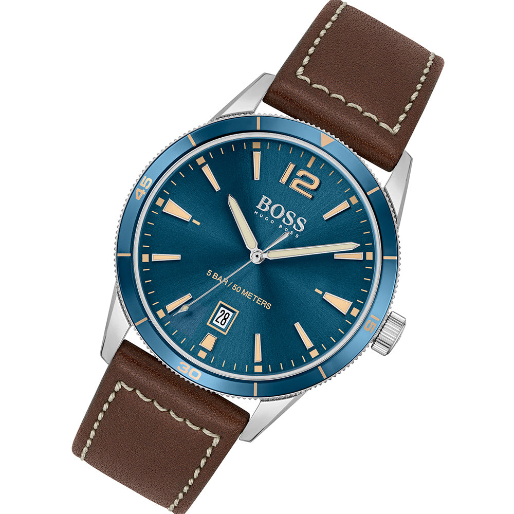 Hugo Boss Brown Leather Blue Dial Men's Watch - 1513899
