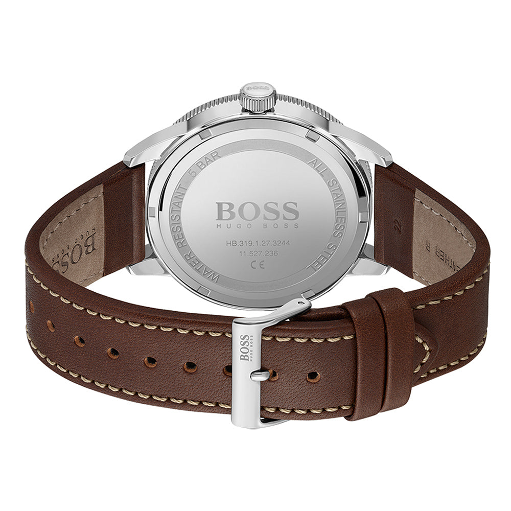 Hugo Boss Brown Leather Blue Dial Men's Watch - 1513899